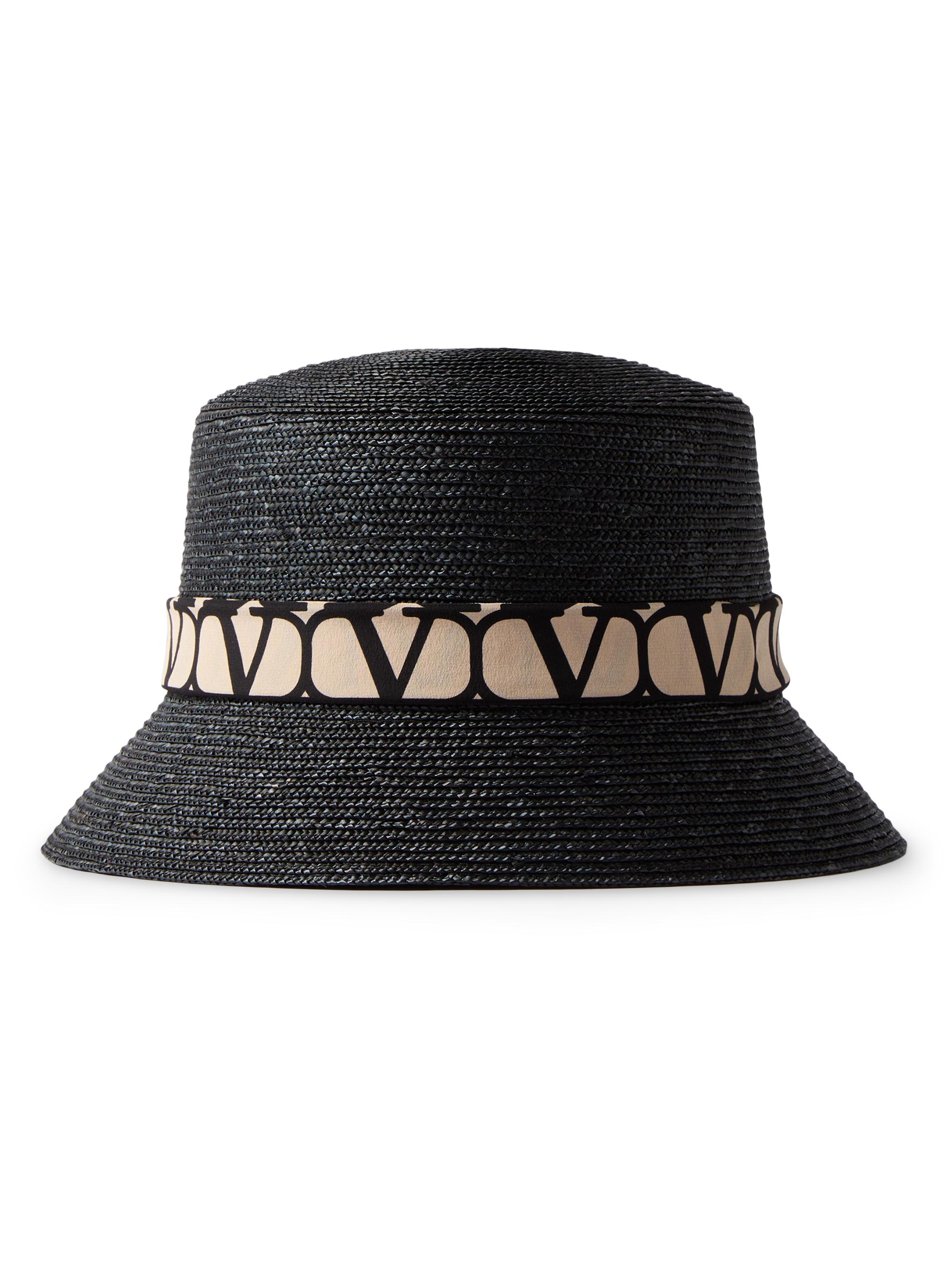 Valentino Garavani Women's Straw Bucket Hat with Toile Iconography Twill - Black