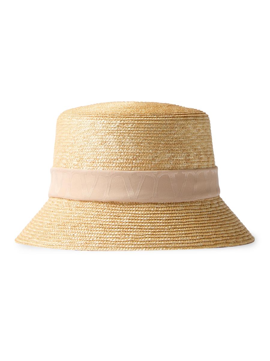 【関税&送料込】Valentino Garavani Straw Bucket Hat Antibes Straw Bucket Hat With Leather Trim And Ramage Ribbon