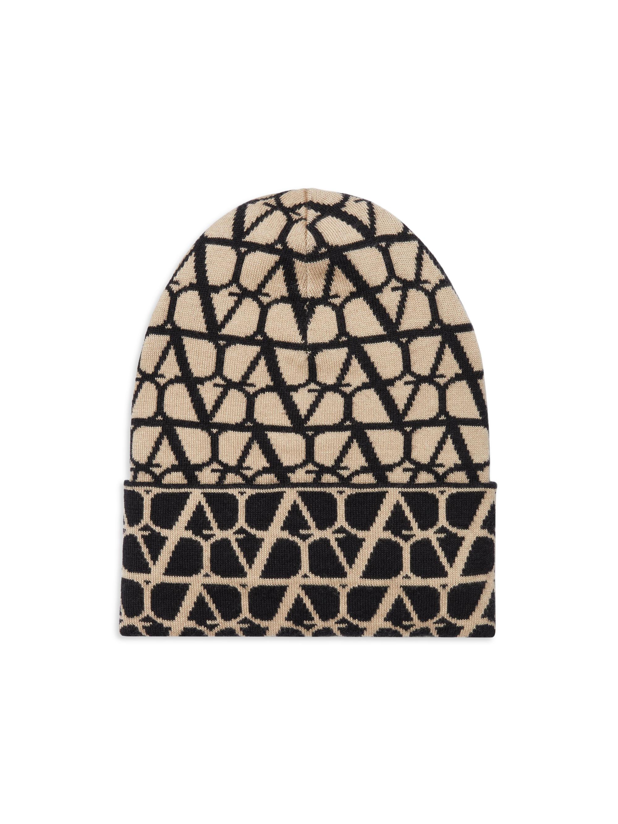 Valentino Garavani Women's Knitted Toile Iconographe Beanie in Cashmere and Silk - Beige Black