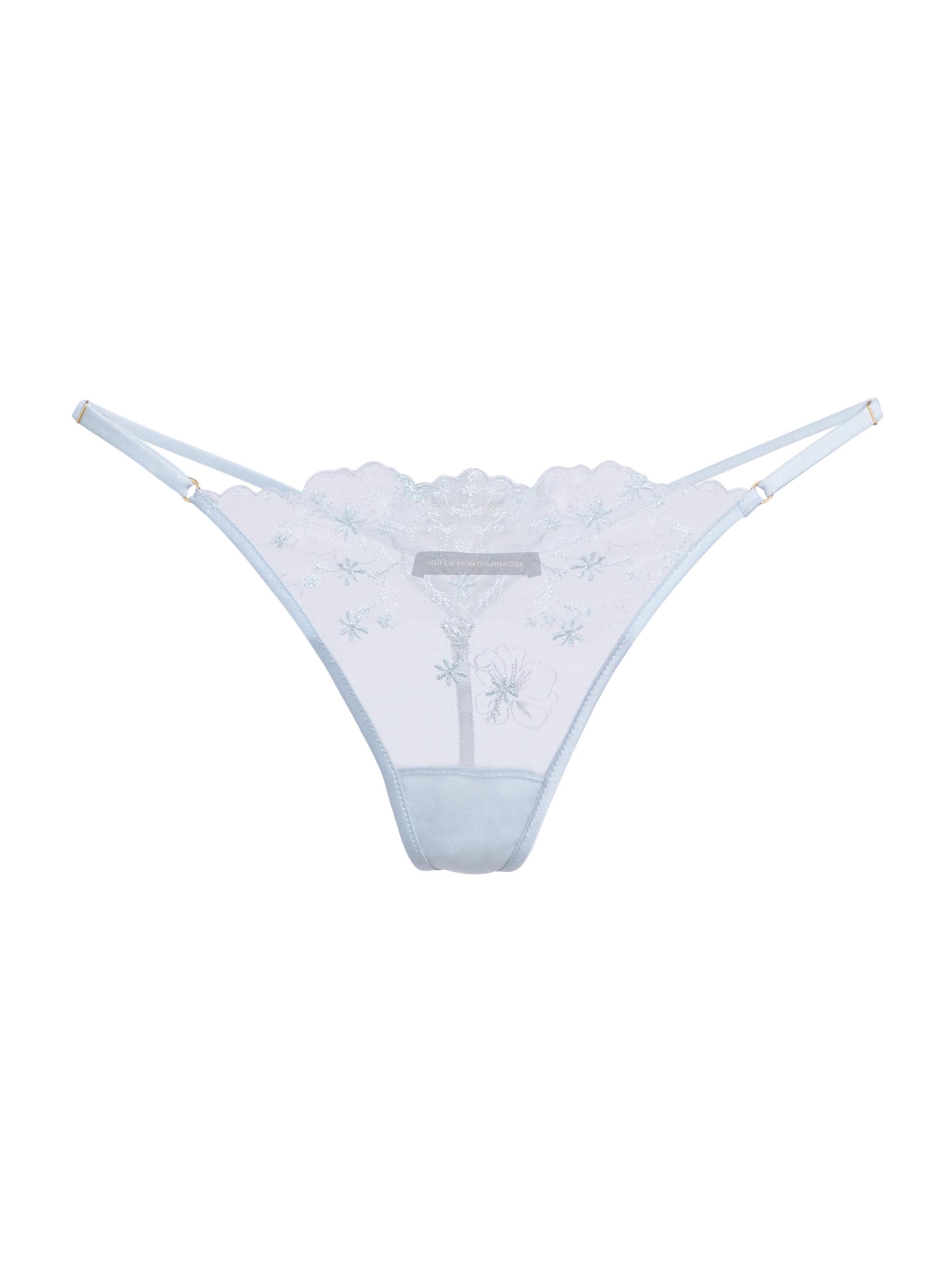 Kiki de Montparnasse Women's Mathilde Embroidered Lace G-String - Grigio Perla