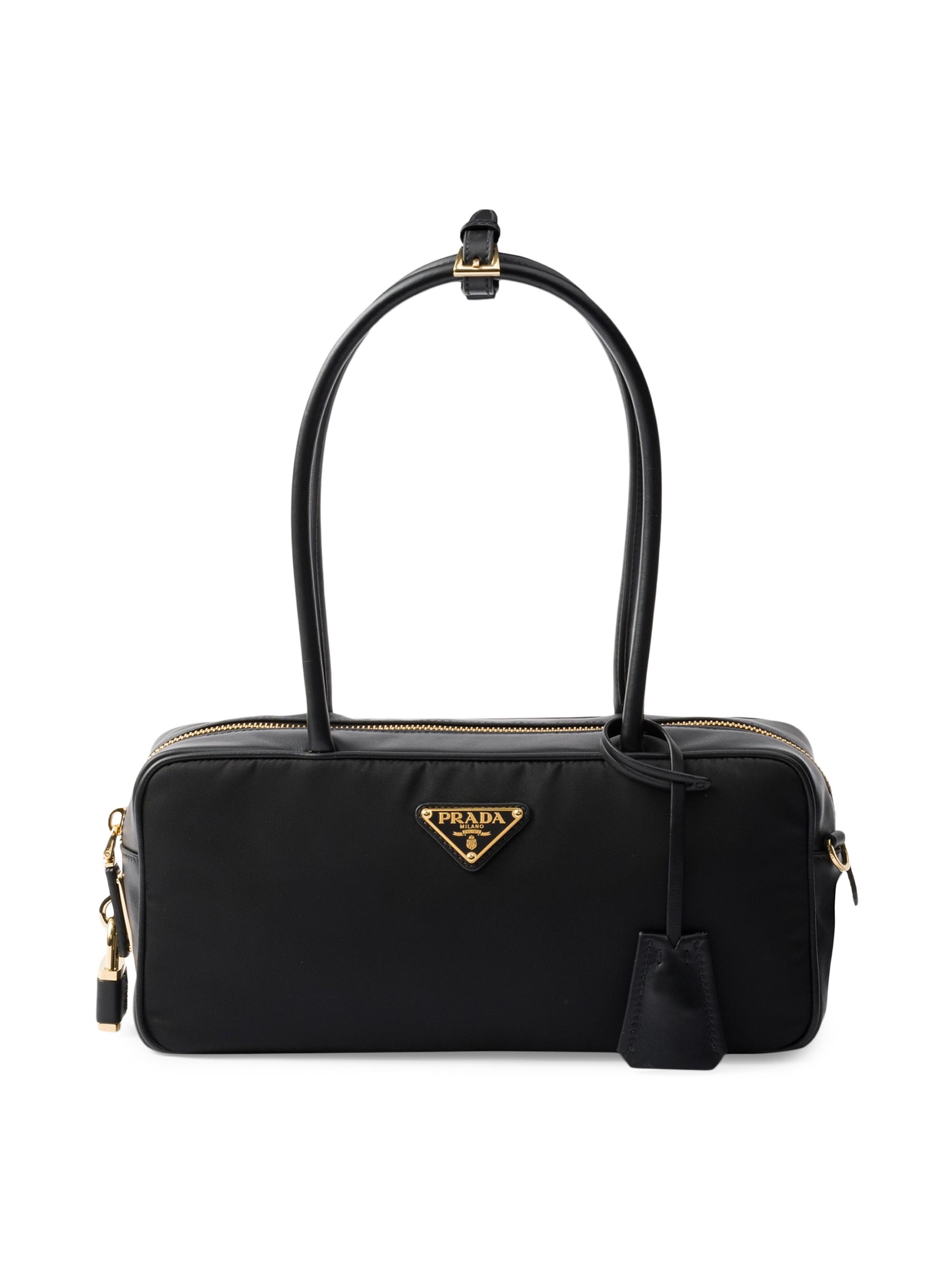 Prada Women's Re-Nylon and Leather  Top Handle Bag - Black