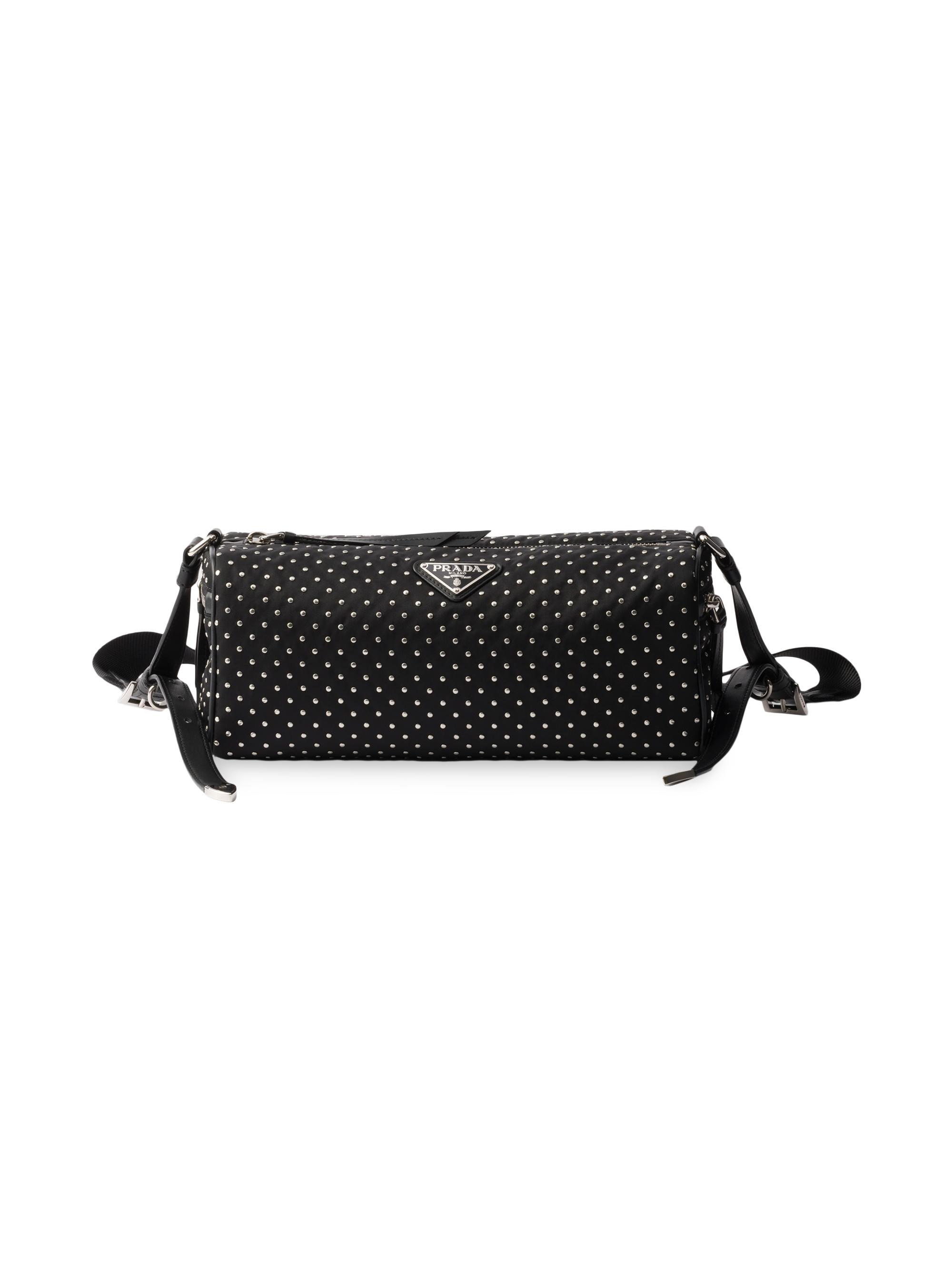 Prada Women's Re-Nylon Shoulder Bag with Studs - Black