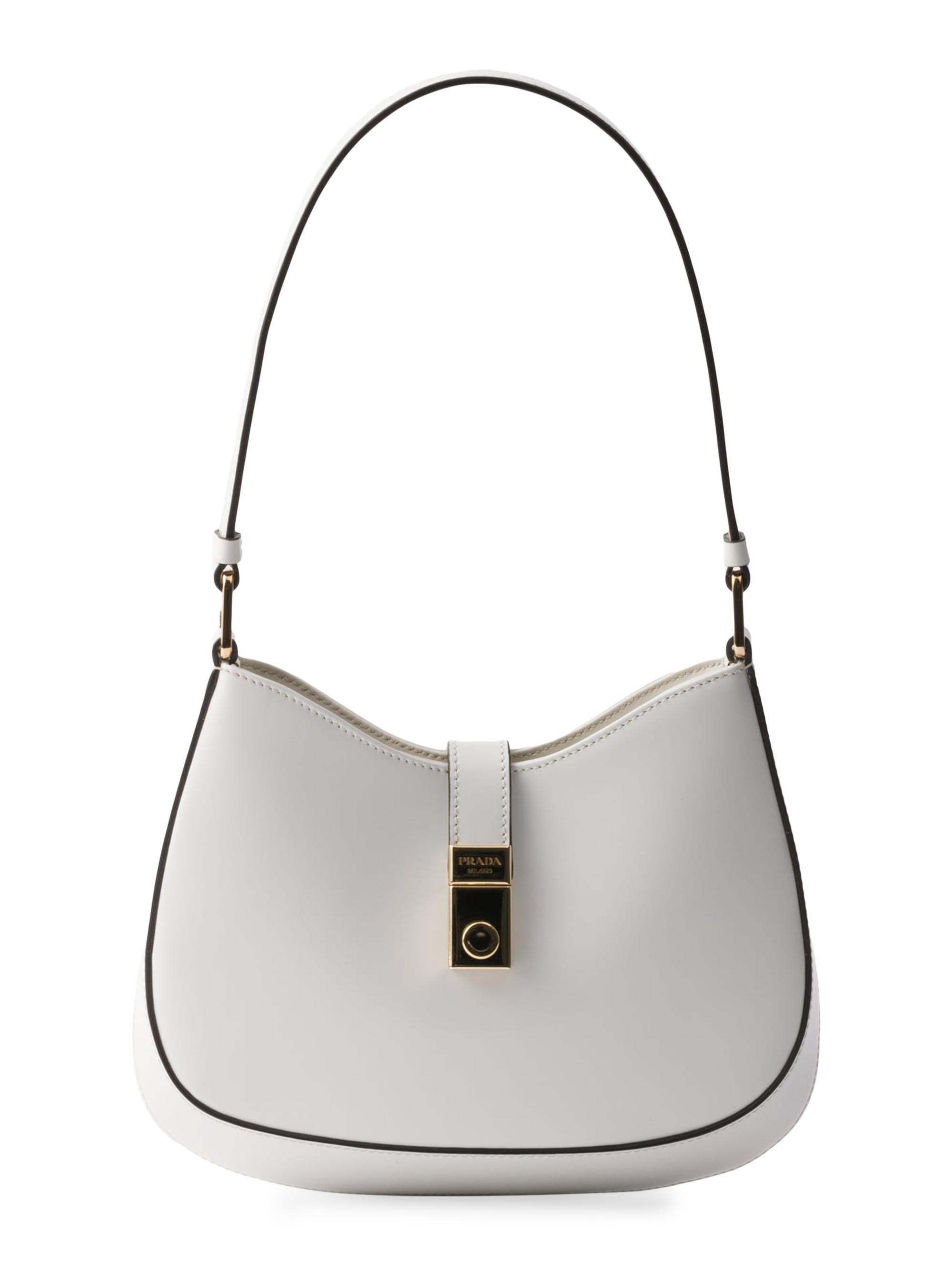 Prada Women's Cleo Brushed Leather Shoulder Bag with Clasp Closure - White