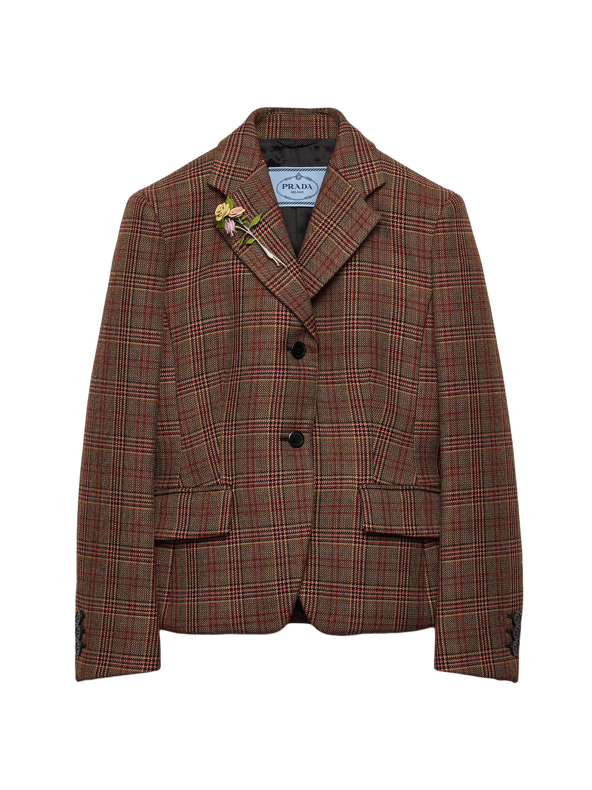 Prada Women's Single-Breasted Prince of Wales Checked Jacket - Red