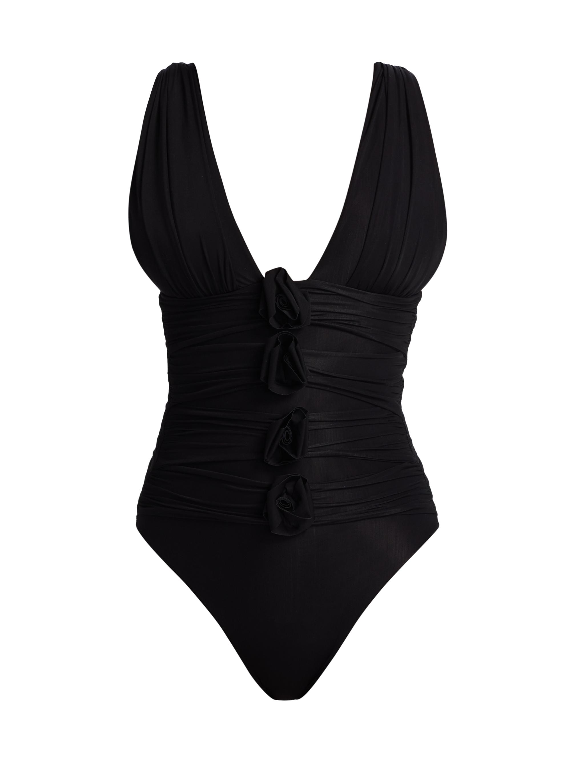 Maygel Coronel Women's Nispero Ruched Rosette One-Piece Swimsuit - Basalto