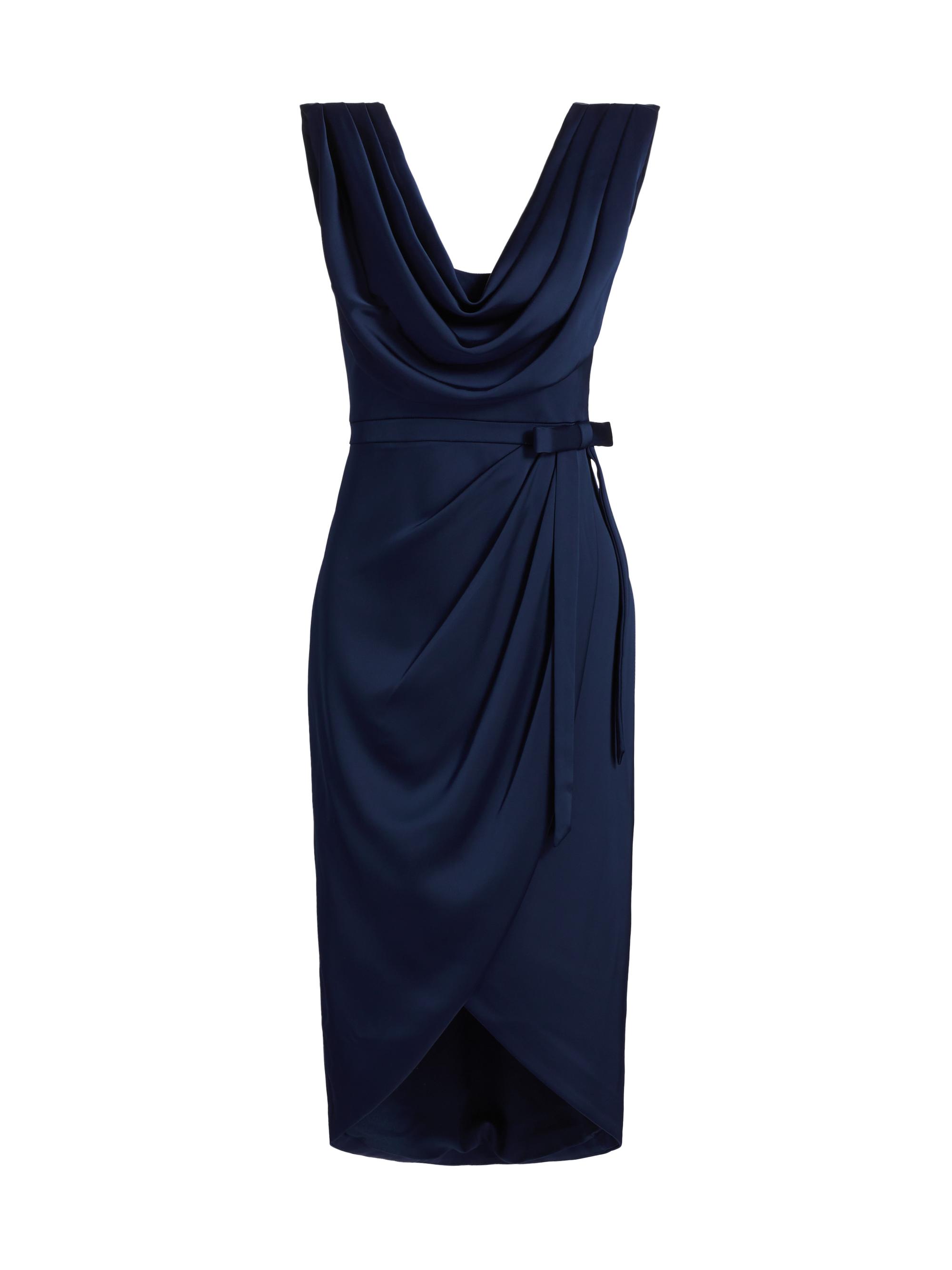 Theia Women's Stephanie Satin Wrap Cocktail Dress - Nautical Navy