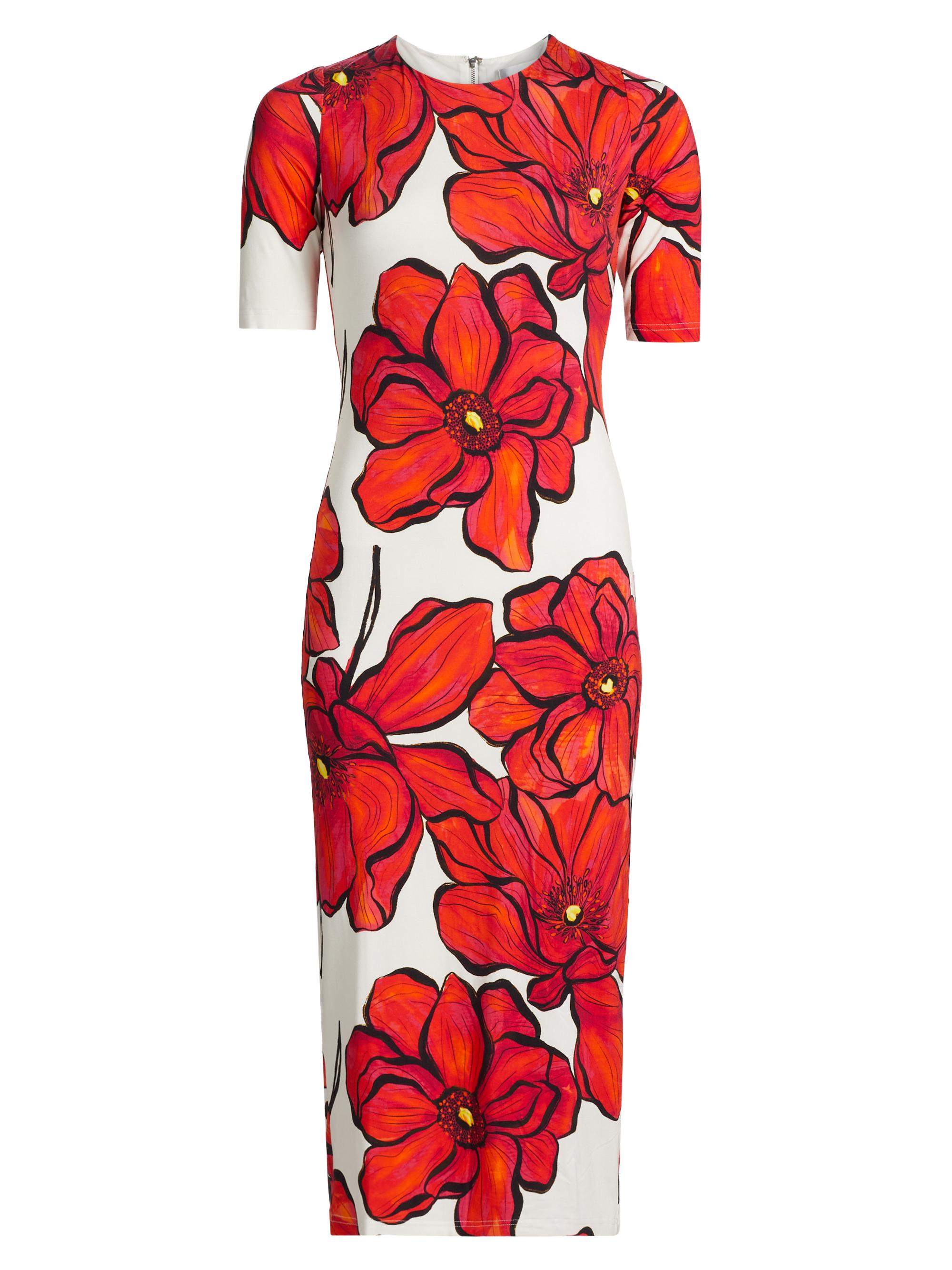 Milly Women's Windflower Jersey Sheath Dress - Coral Multi