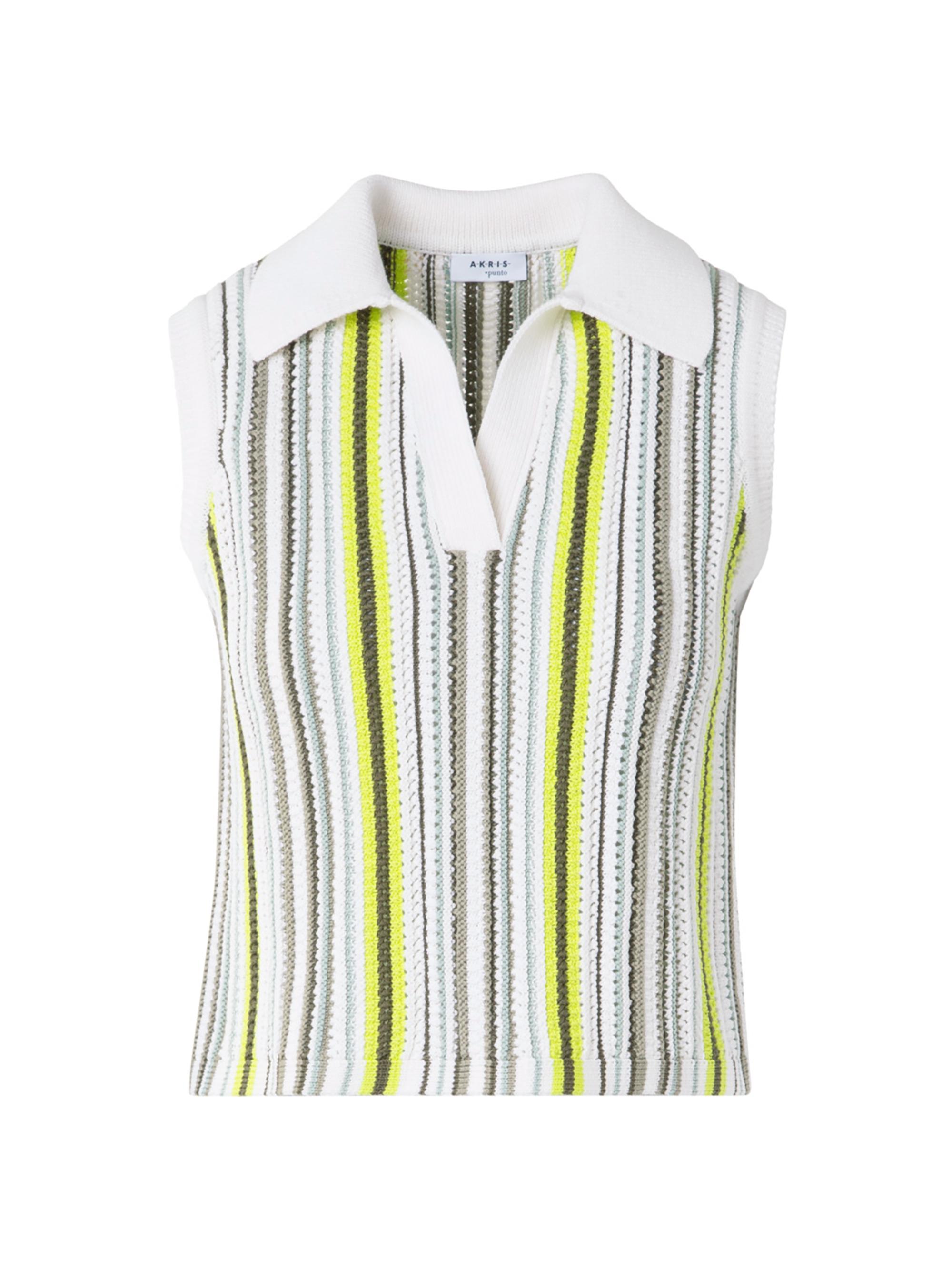 Akris punto Women's Striped Knit Crop Polo Shirt - Khaki Multi