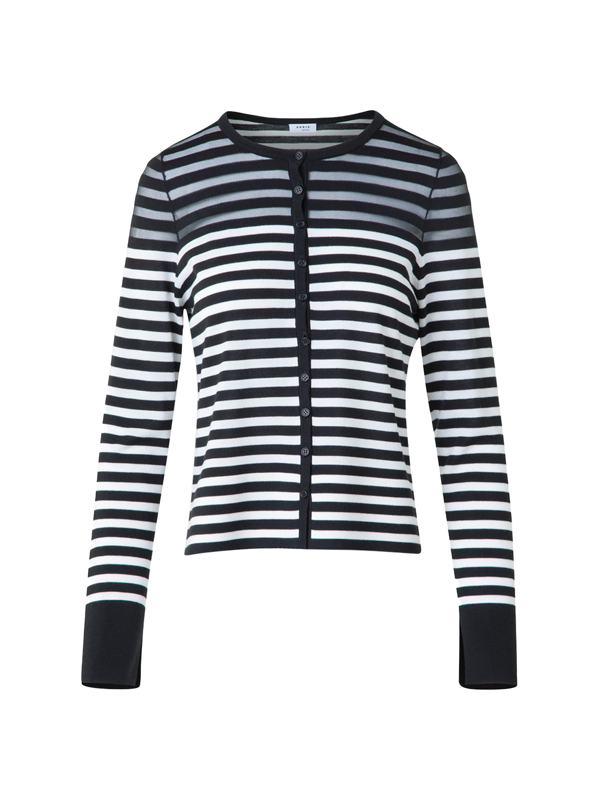 Akris punto Women's Striped Virgin Wool-Blend Crewneck Cardigan - Black Cream