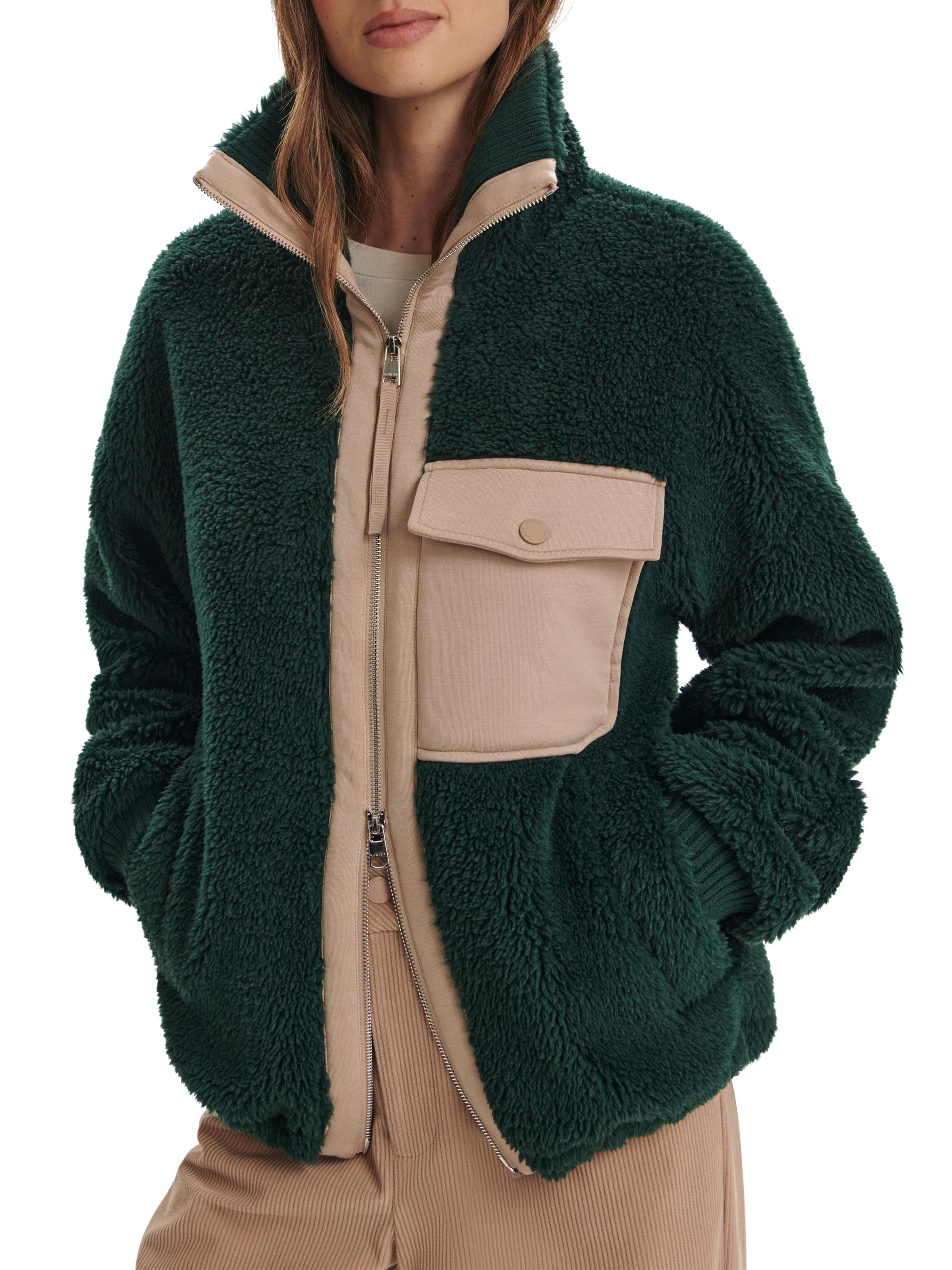 Varley Women's Lowell Colorblocked Sherpa Jacket - Pine Grove - detail view in Pine grove