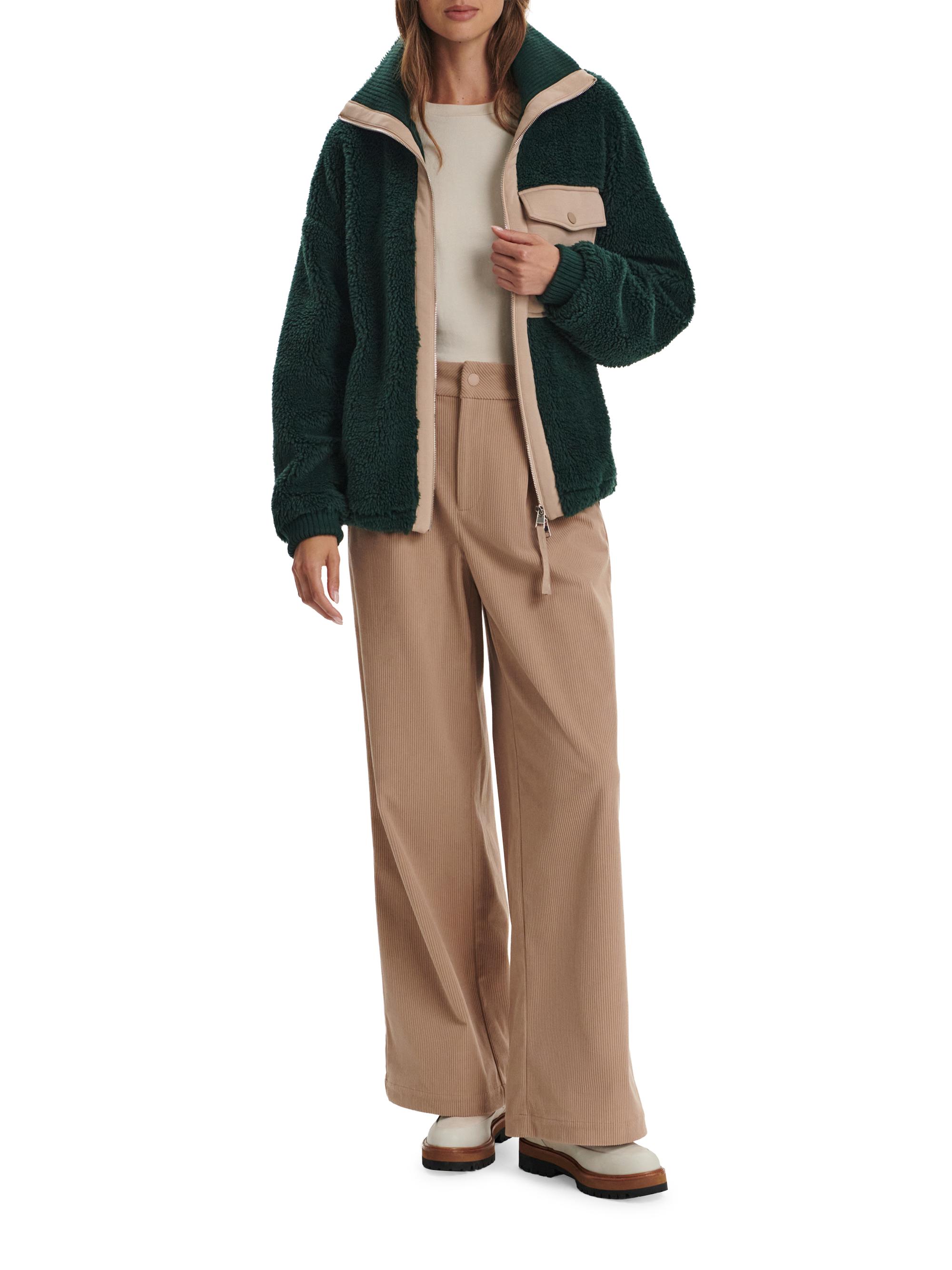 Varley Women's Lowell Colorblocked Sherpa Jacket - Pine Grove - back view in Pine grove