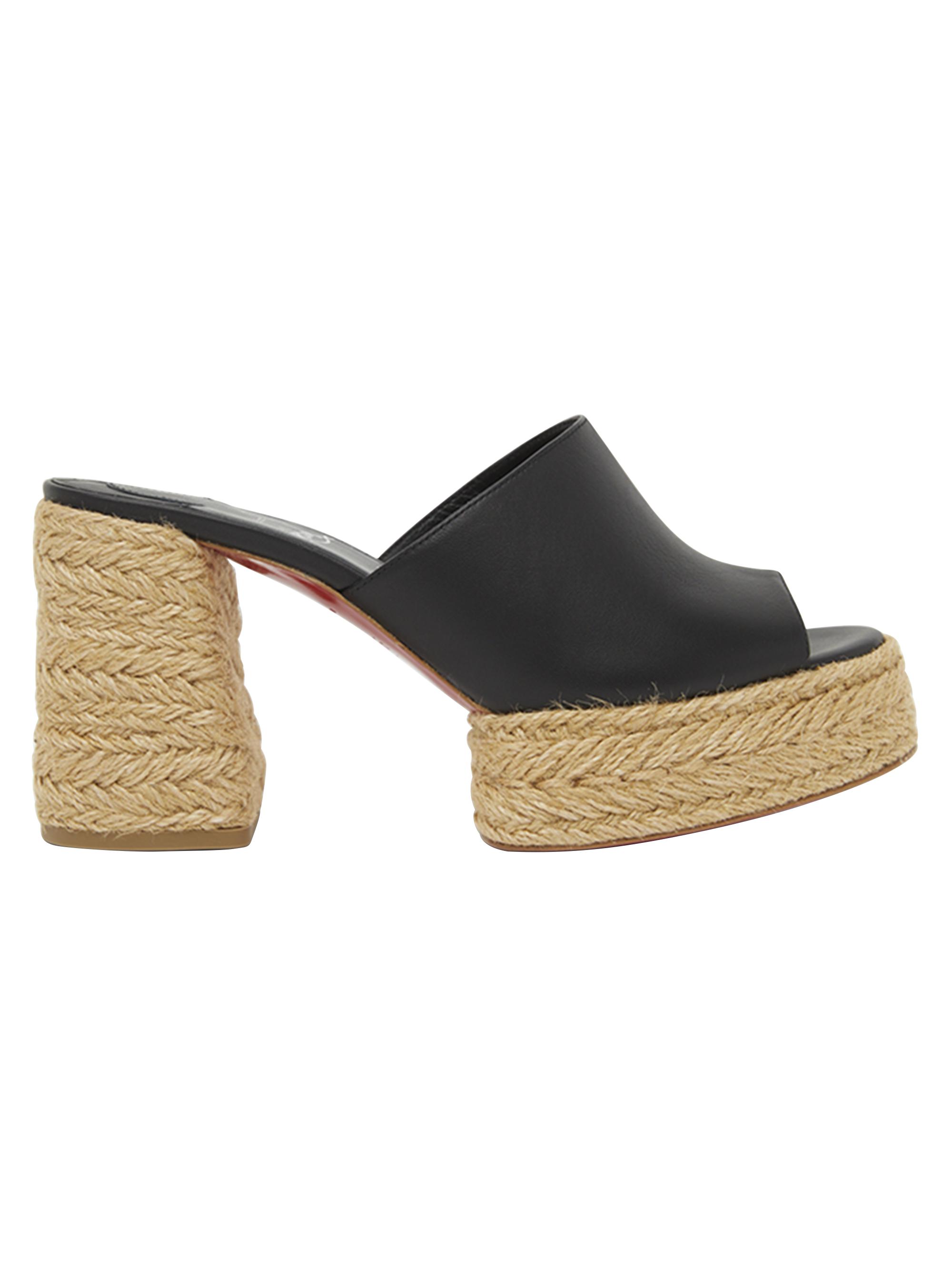 Christian Louboutin Women's 85MM Calakala Leather Espadrille Mules - Black