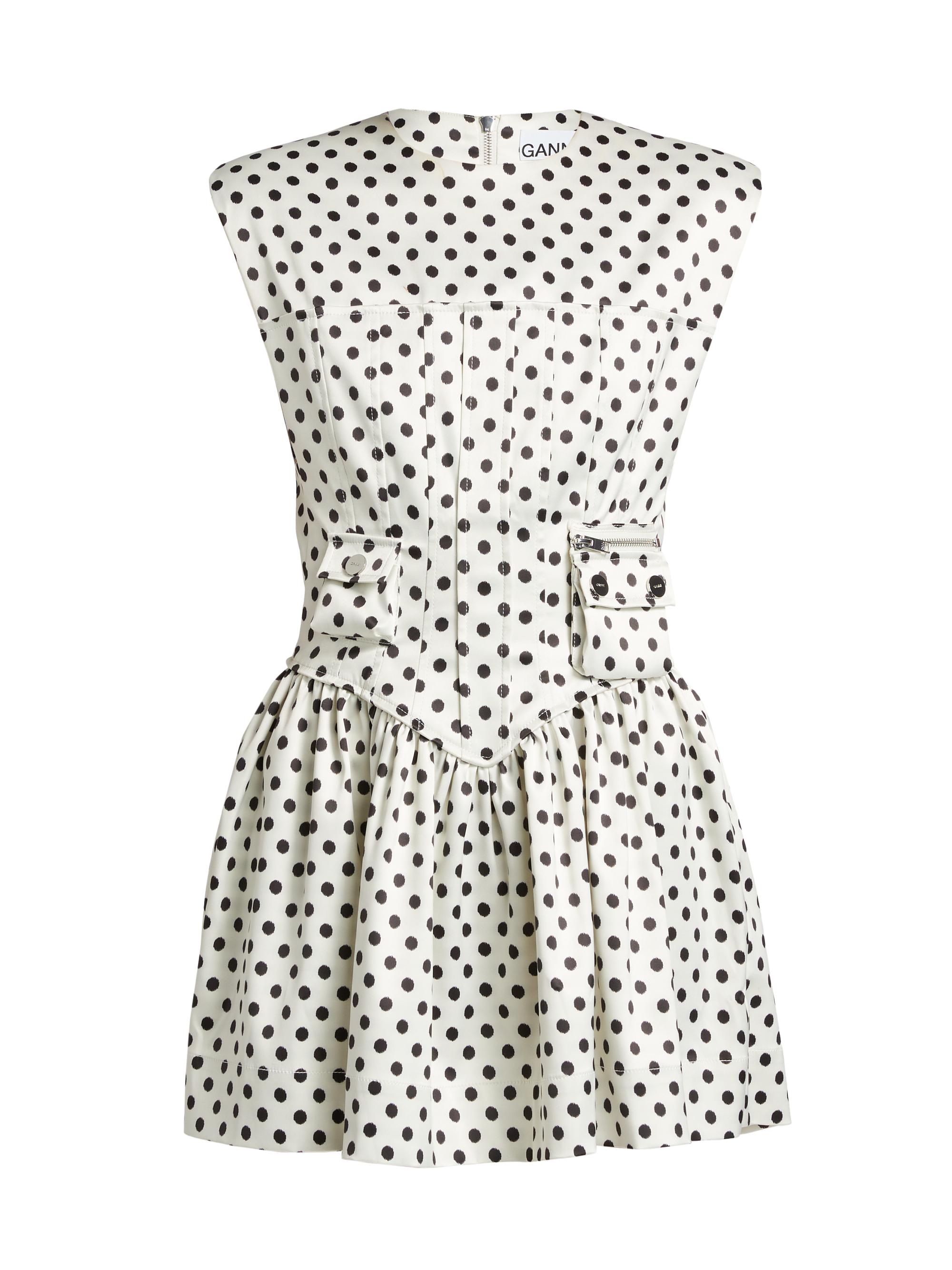 Ganni Women's Polka Dot Satin Corset Minidress - Egret