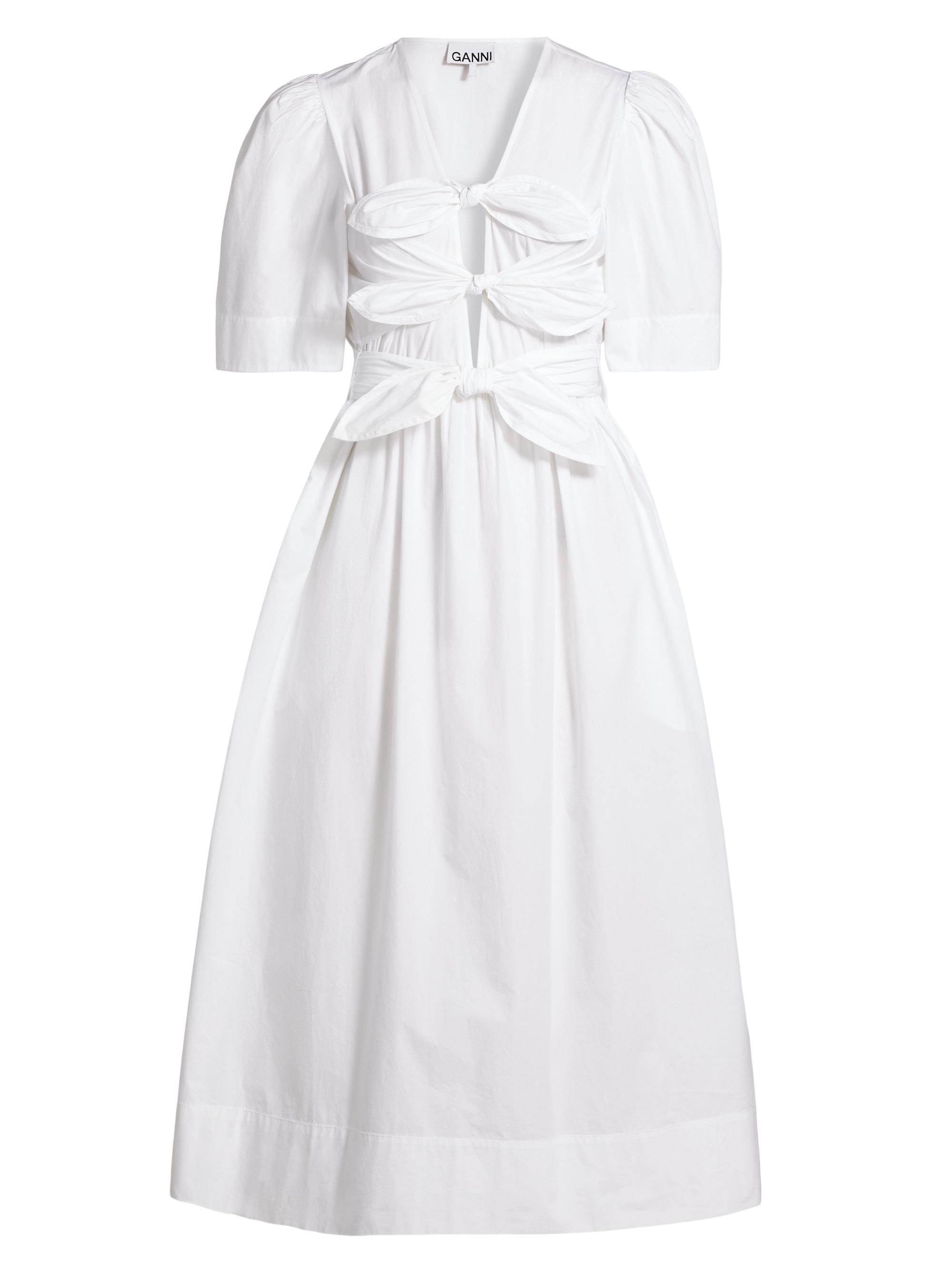 Ganni Women's Tie-Front Cotton Midi-Dress - Bright White