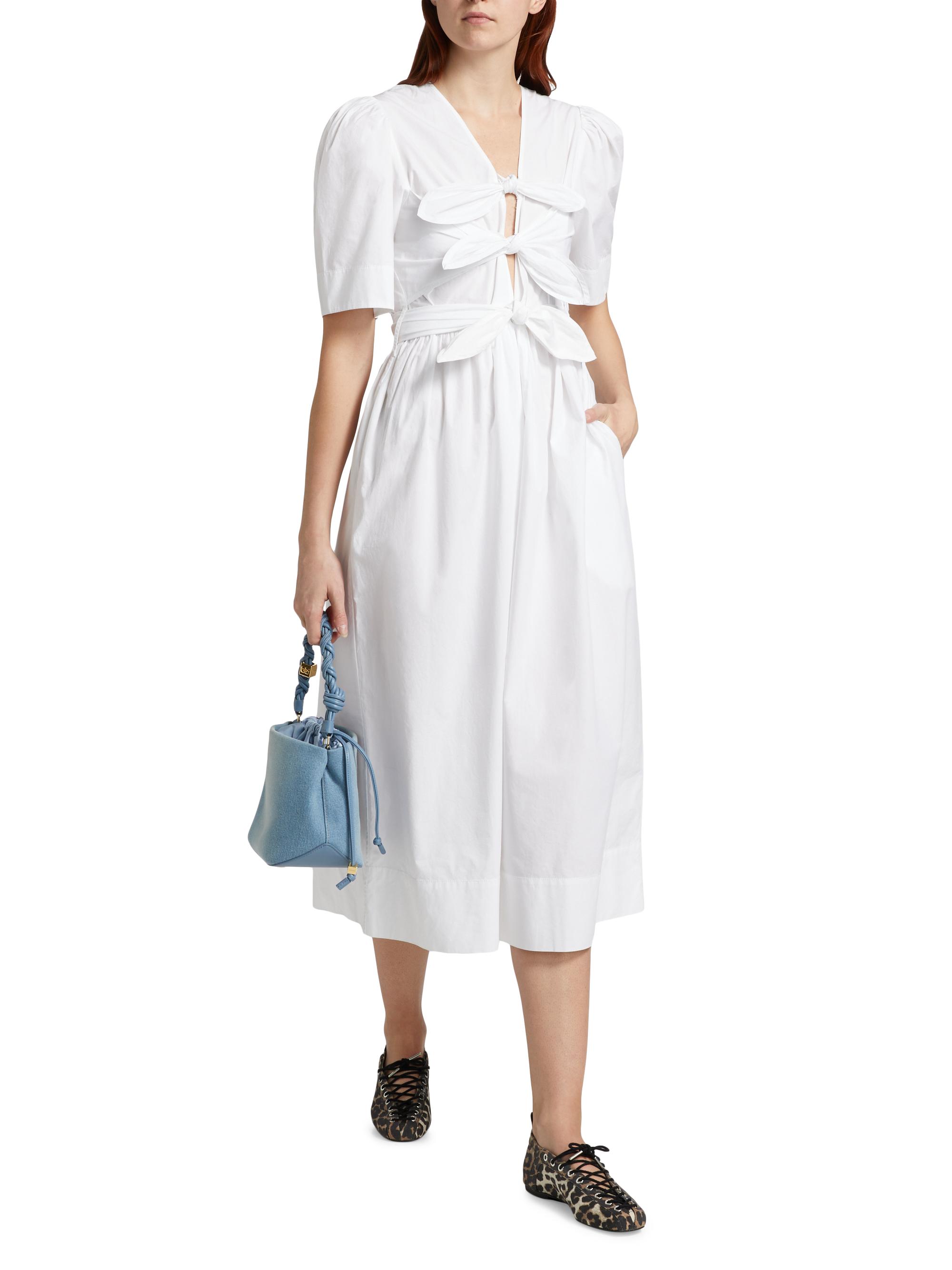 Ganni Tie-Front Cotton Midi-Dress | Saks Fifth Avenue