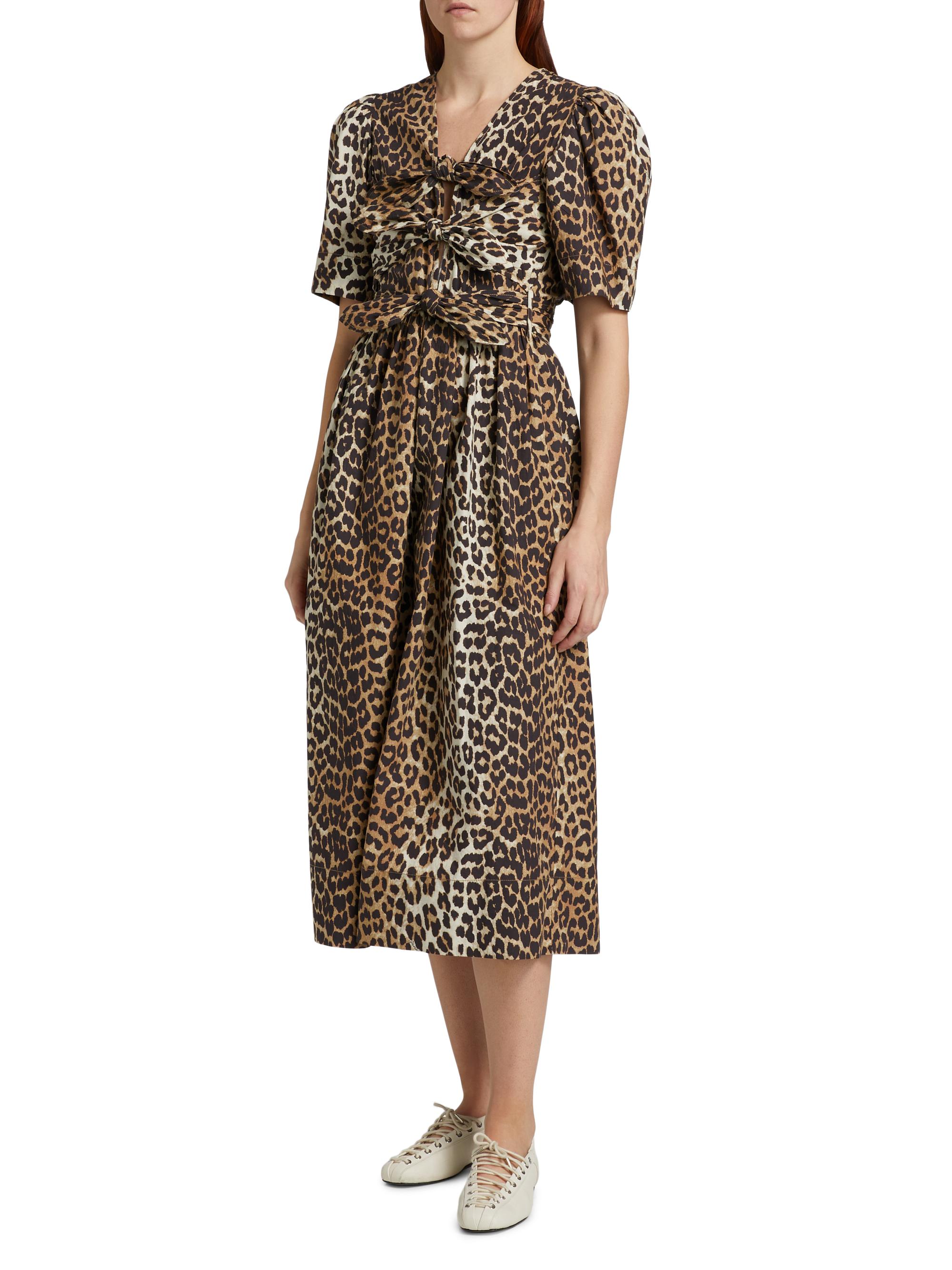 【GANNI】dress Leopard Leopard Printed Cotton Dress | GANNI US