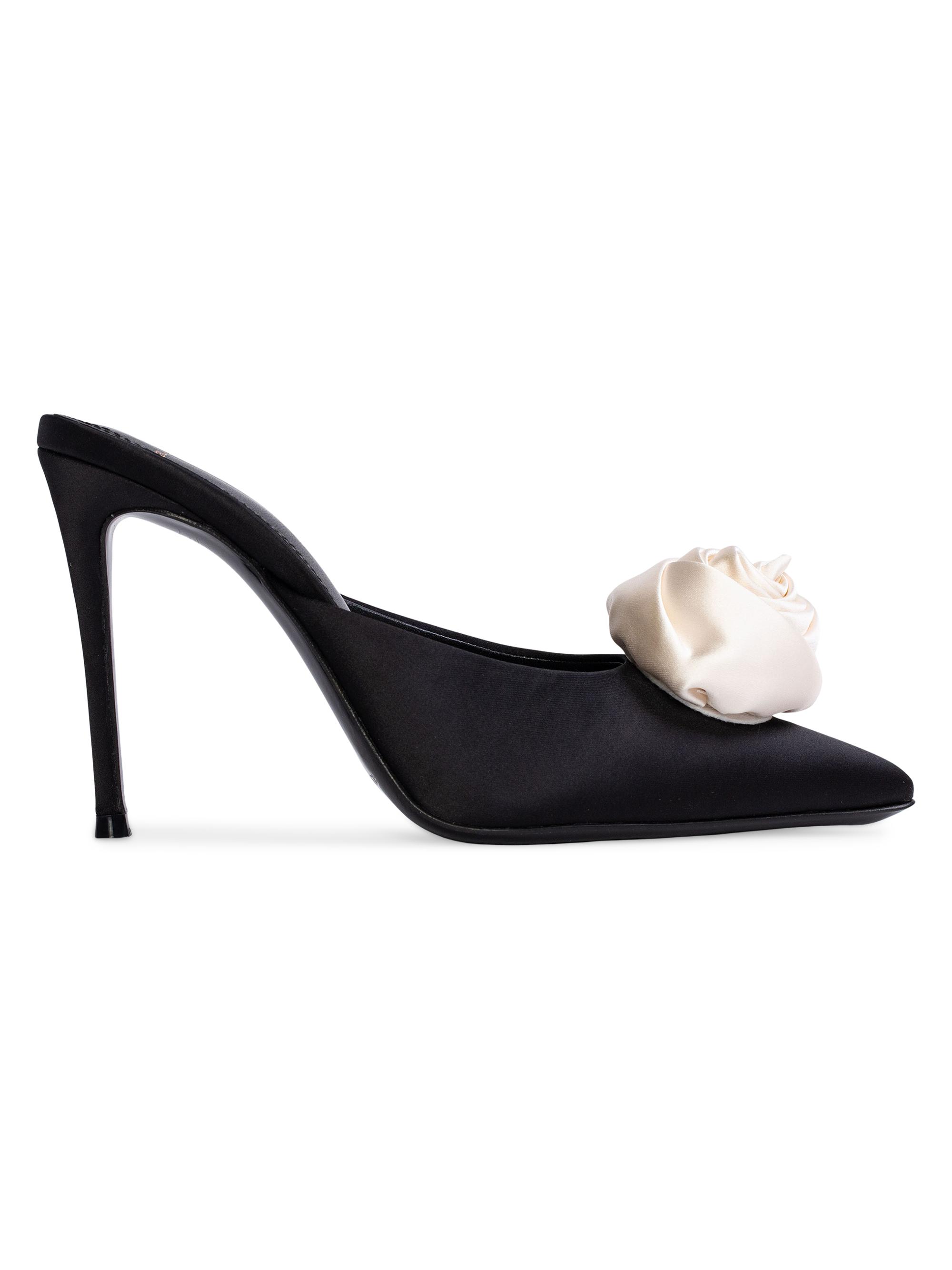 Black Suede Studio Women's Luv 100MM Satin Mules - Black Coconut Satin