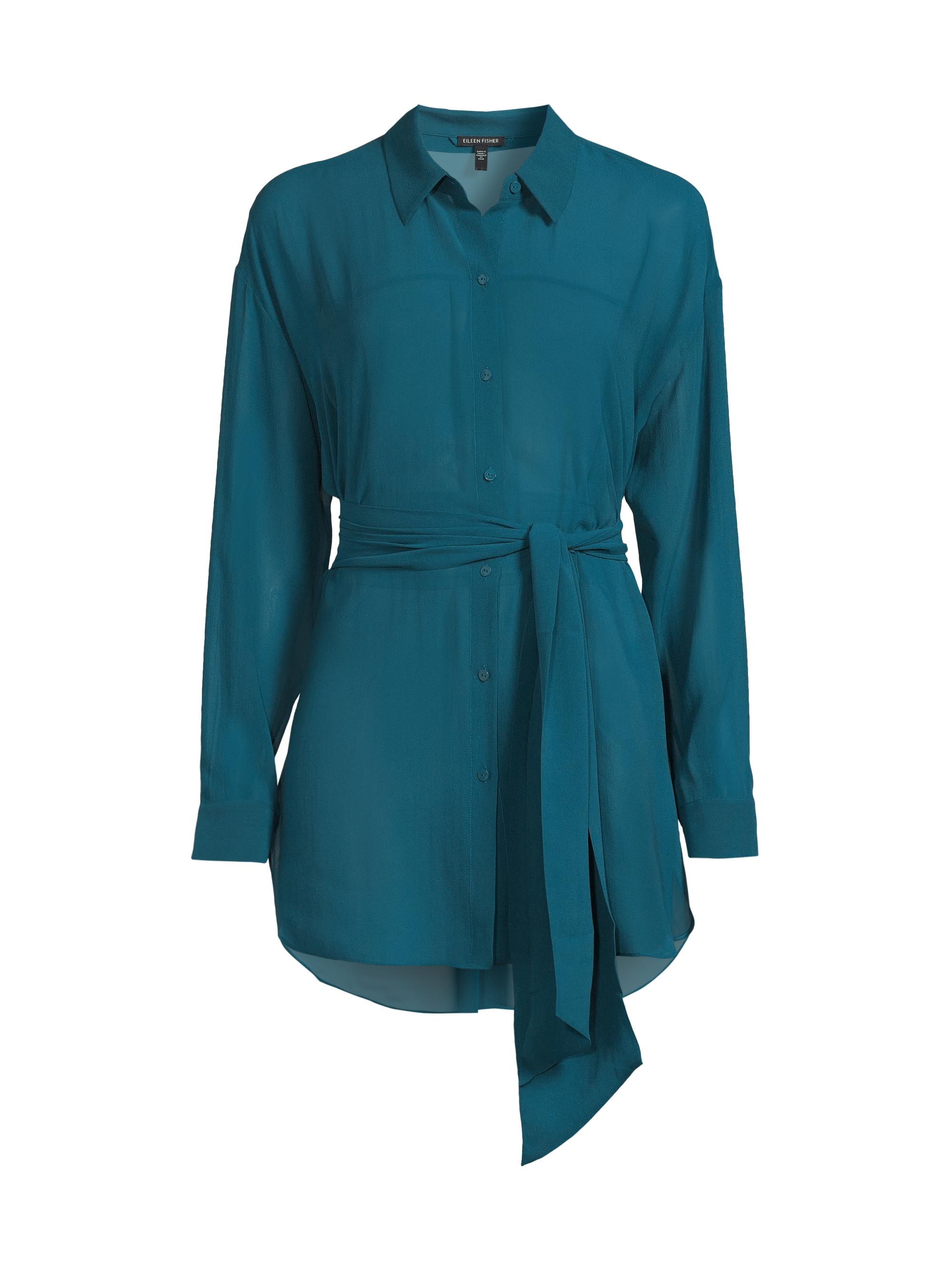 Eileen Fisher Women's Tie-Waist Silk Long-Sleeve Shirt - Harbour