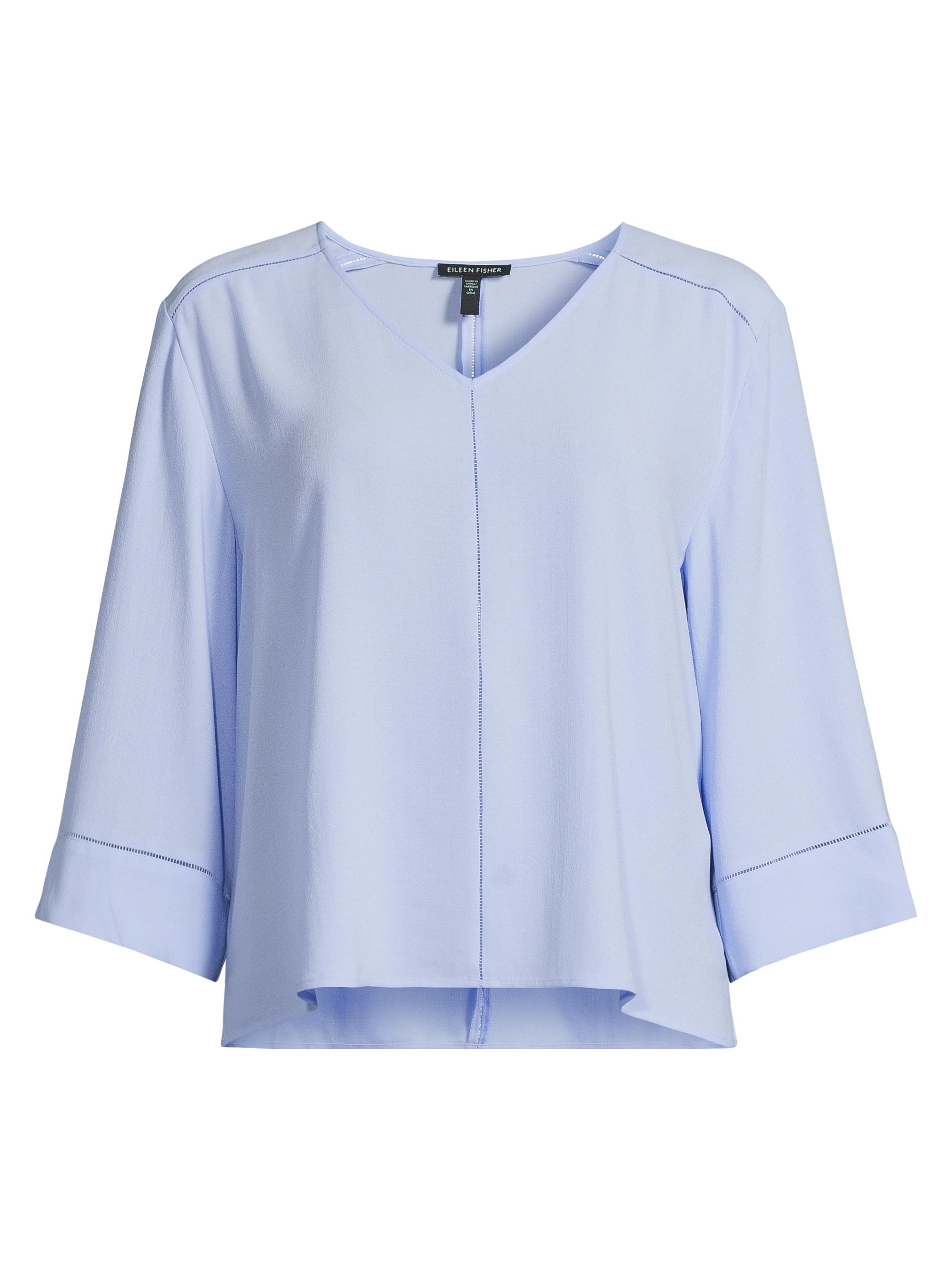 Eileen Fisher Women's Silk Georgette V-Neck Top - Blue