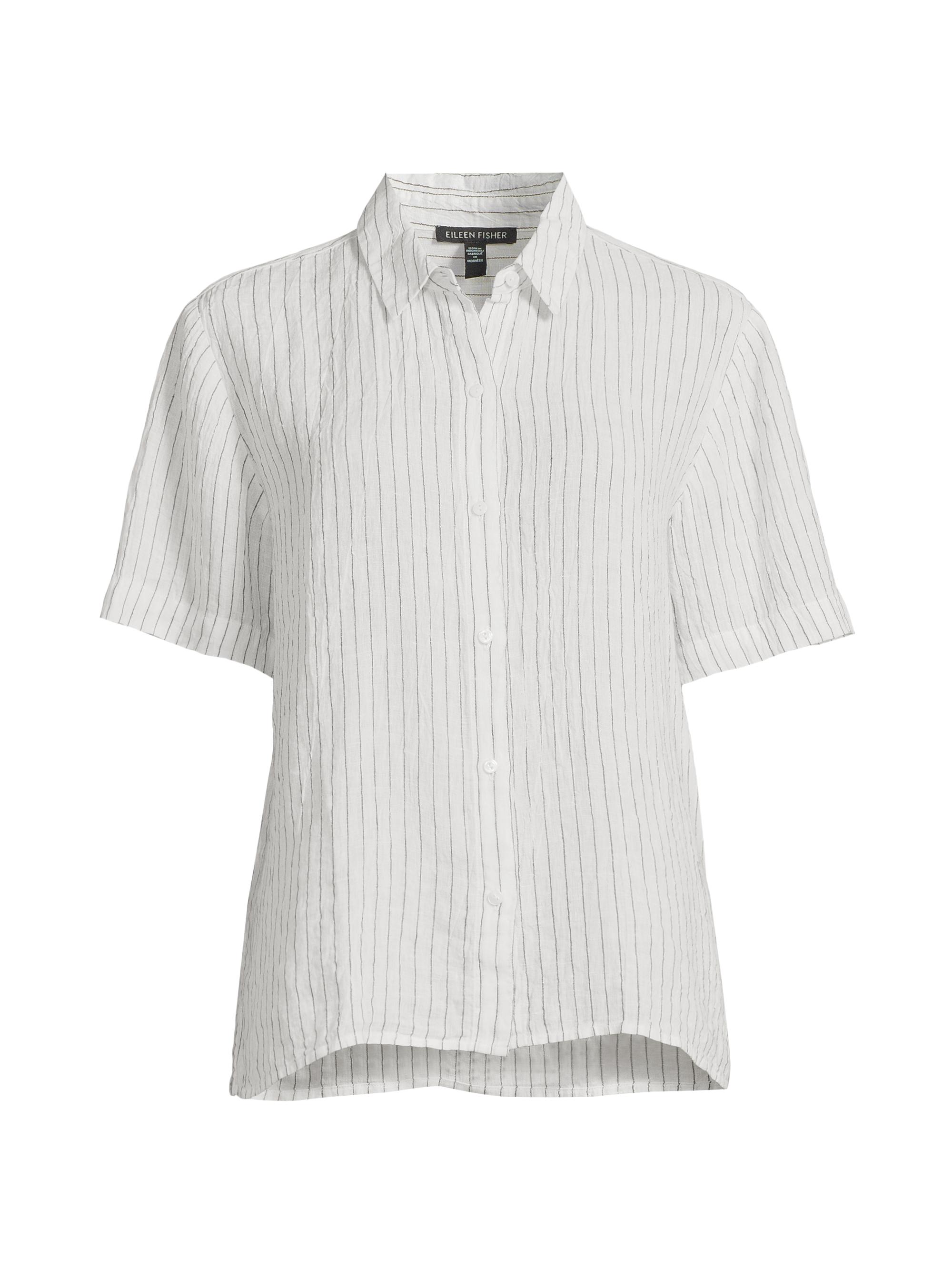 Eileen Fisher Women's Classic Collar Short-Sleeve Linen Shirt - White Black