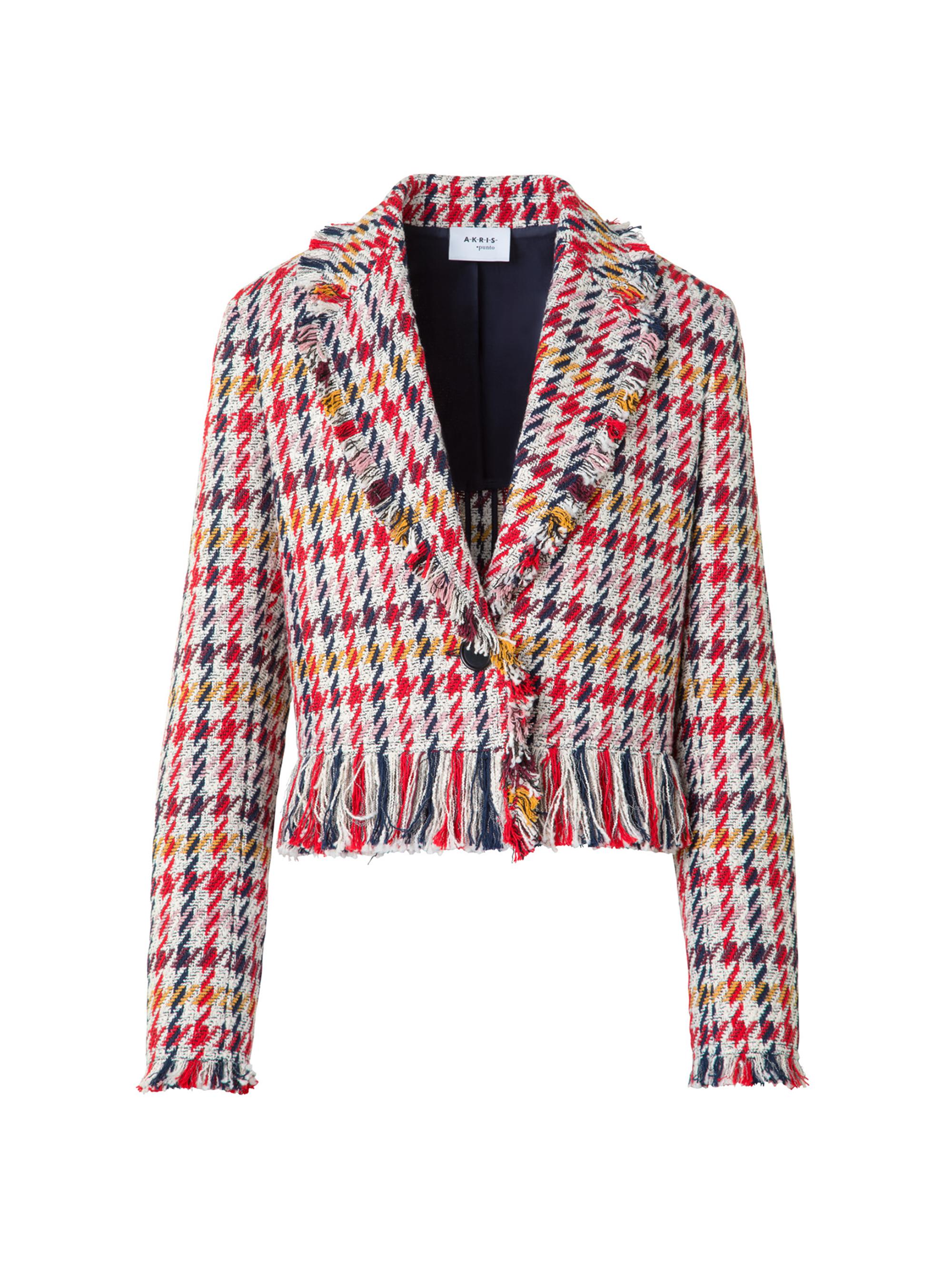 Akris punto Women's Houndstooth Tweed Fringe-Trim Blazer - Cream Multicolor