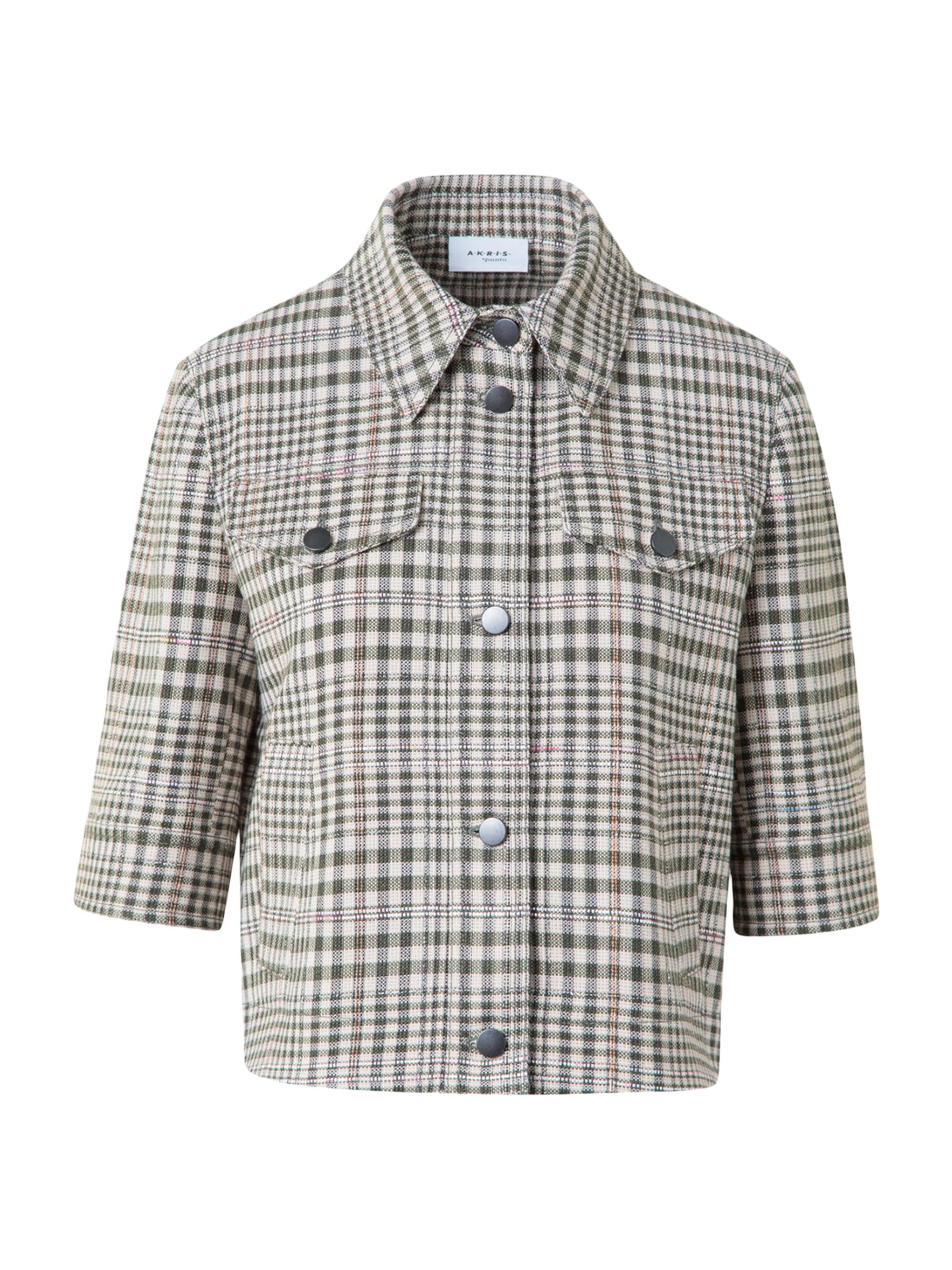 Akris punto Women's Plaid Cropped Shirt Jacket - Cream Khaki