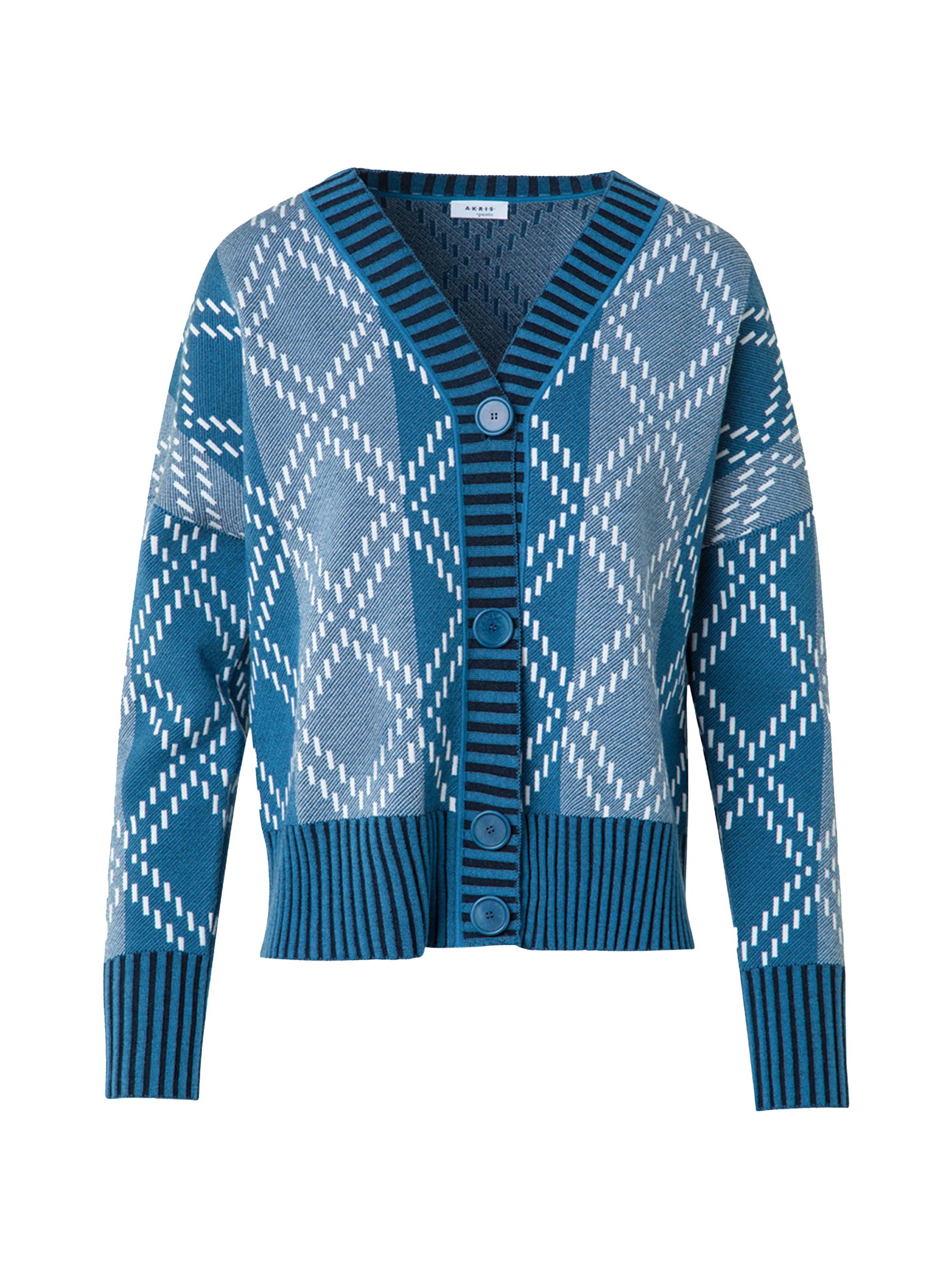 Akris punto Women's Geometric Virgin Wool-Blend V-Neck Cardigan - Medium Blue