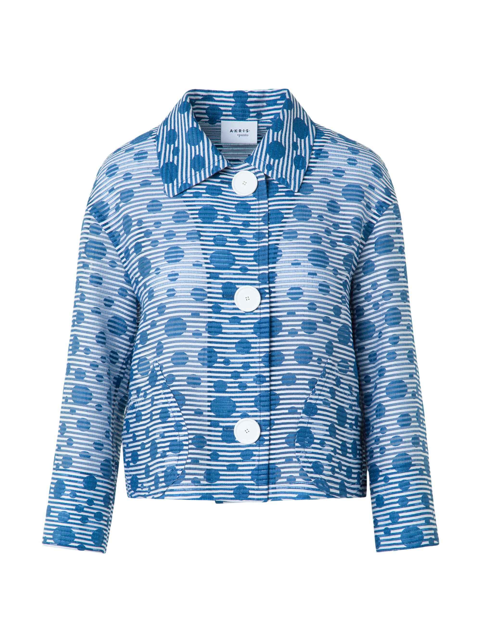 Akris punto Women's Wool Striped Polka Dot Jacquard Jacket - Cream Medium Blue