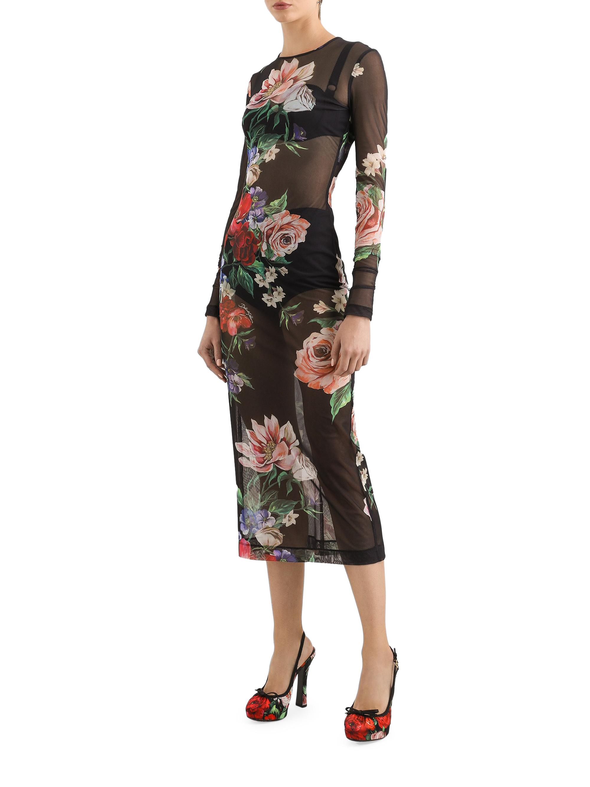 Dolce & Gabbana Women's Floral Sheer Mesh Midi-Dress - Charcoal | Thumbnail 2