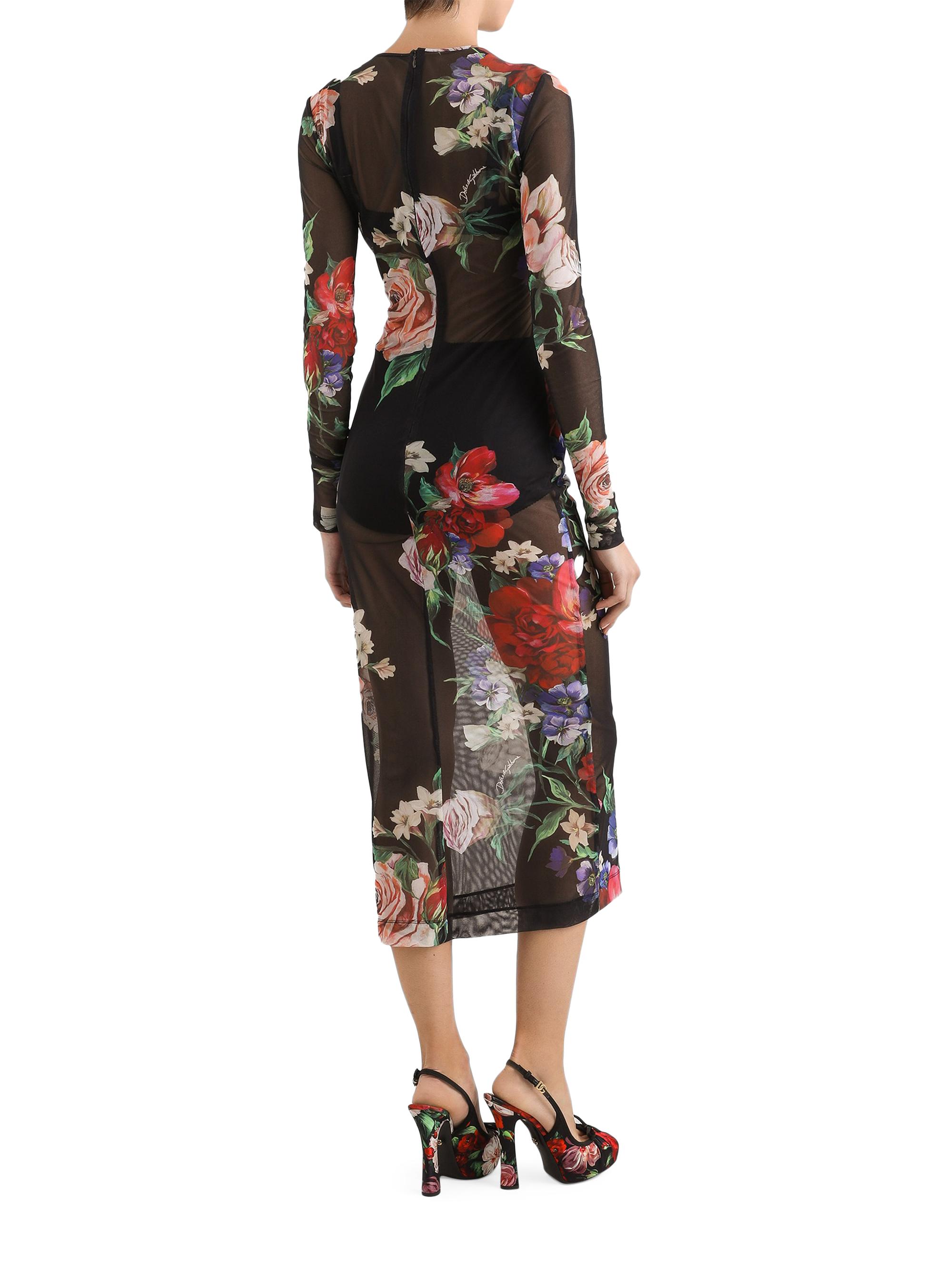 Dolce & Gabbana Women's Floral Sheer Mesh Midi-Dress - Charcoal | Thumbnail 3