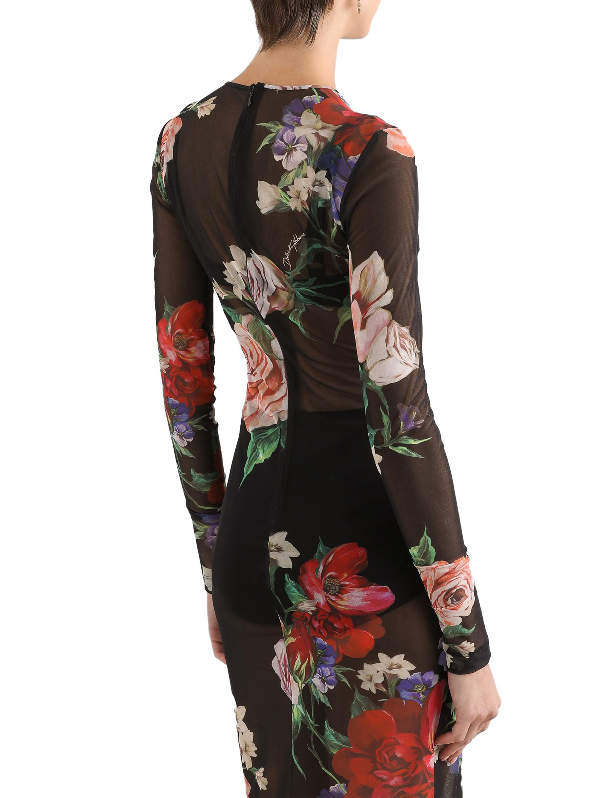 Dolce & Gabbana Women's Floral Sheer Mesh Midi-Dress - Charcoal | Thumbnail 5