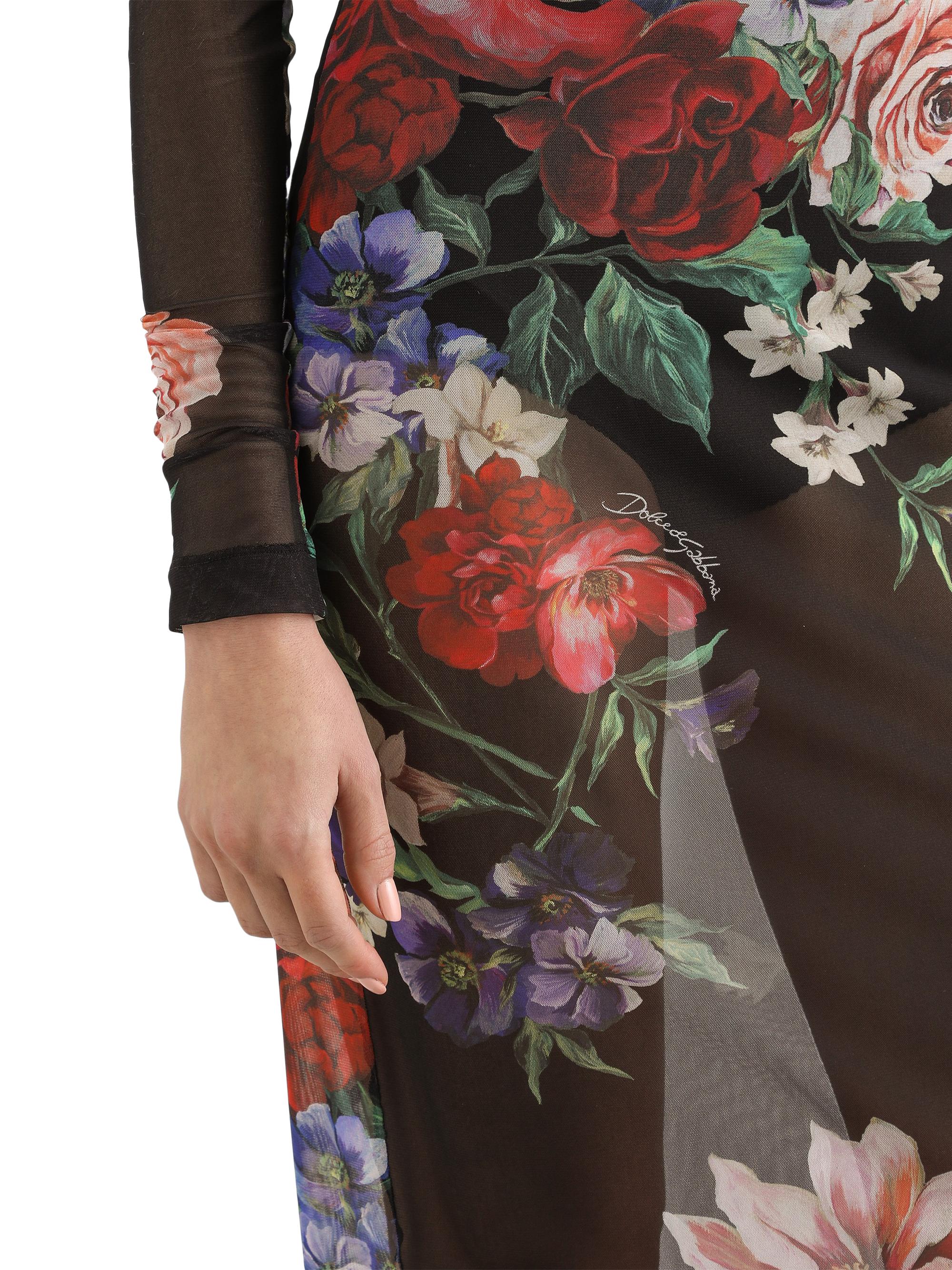 Dolce & Gabbana Women's Floral Sheer Mesh Midi-Dress - Charcoal | Thumbnail 6