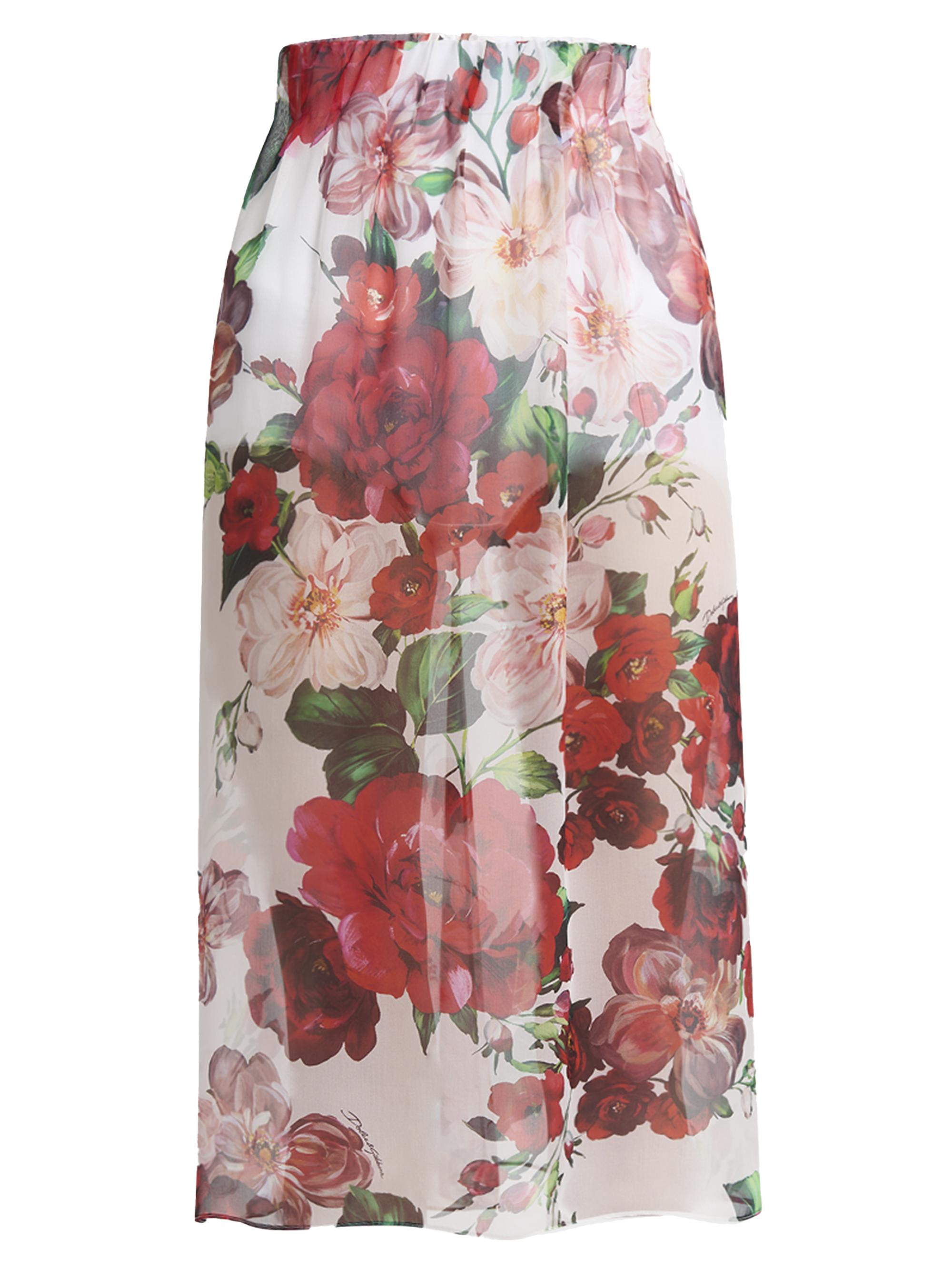 Dolce & Gabbana Women's Floral Silk Semi-Sheer Elasticized Midi-Skirt