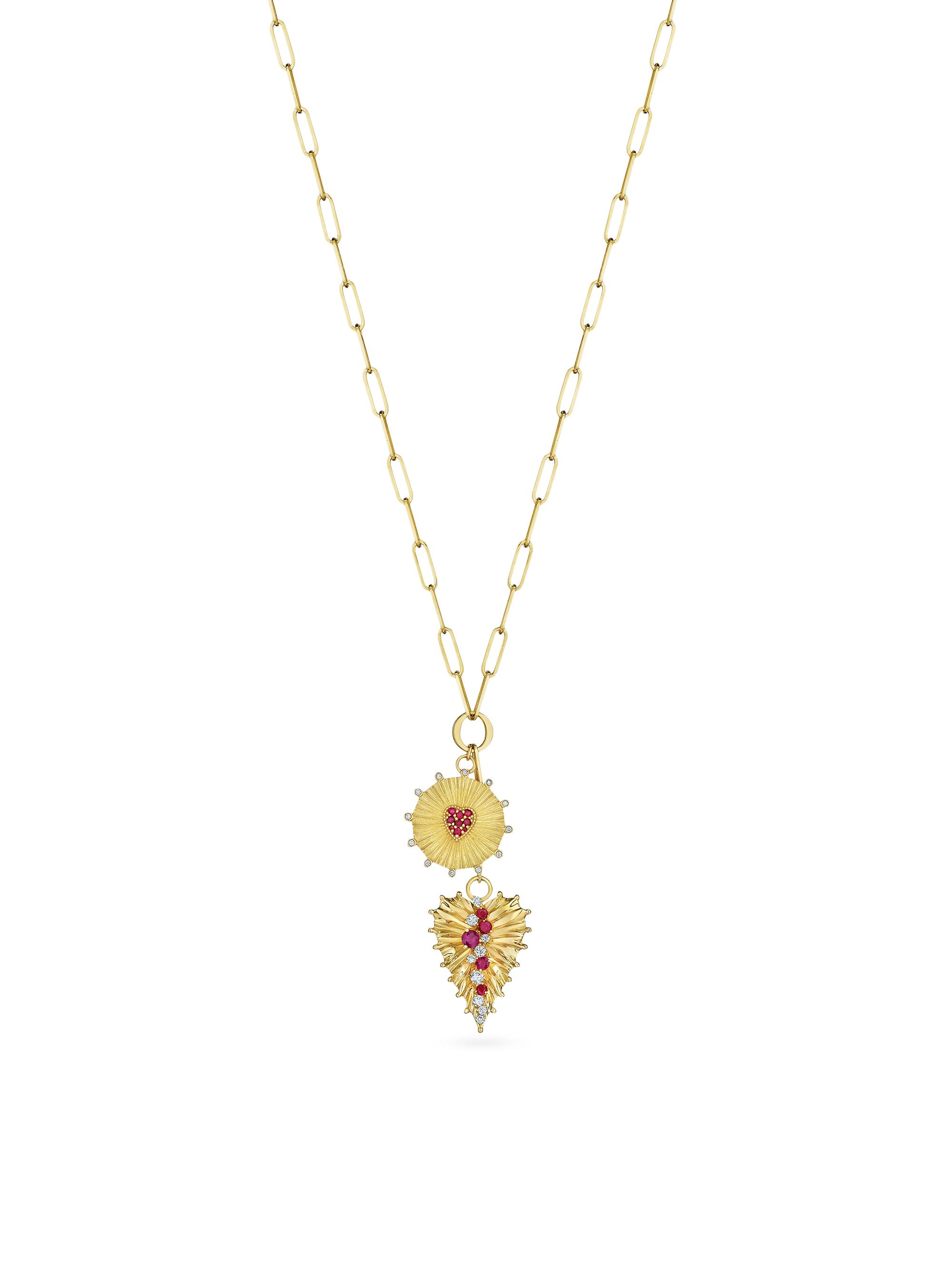 Hueb Women's Penka 18K Yellow Gold, Ruby & 0.52 TCW Diamond Heart Pendant Necklace - Yellow Gold