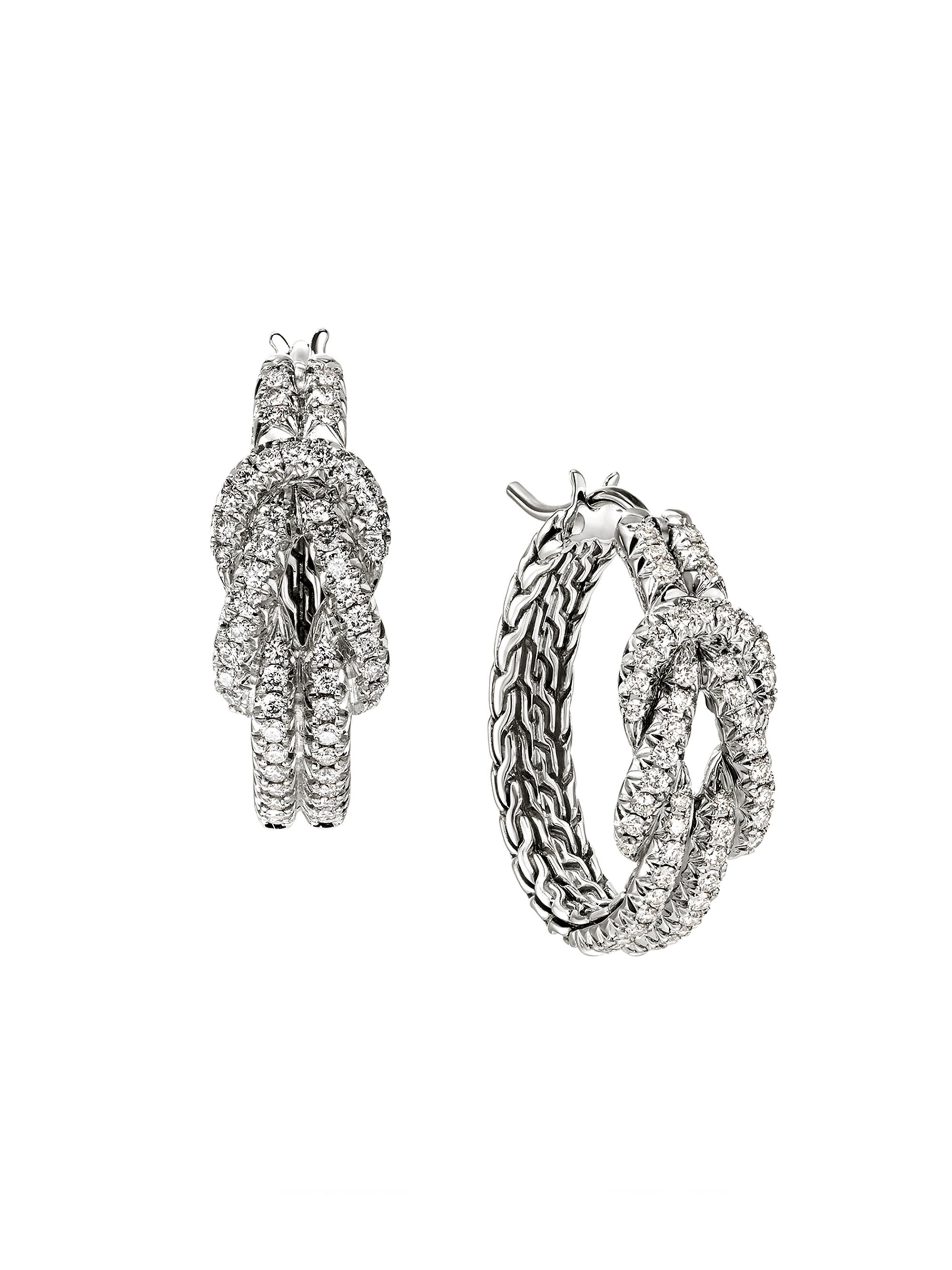 John Hardy Women's Love Knot Sterling Silver & 0.81 TCW Diamond Hoop Earrings - Silver