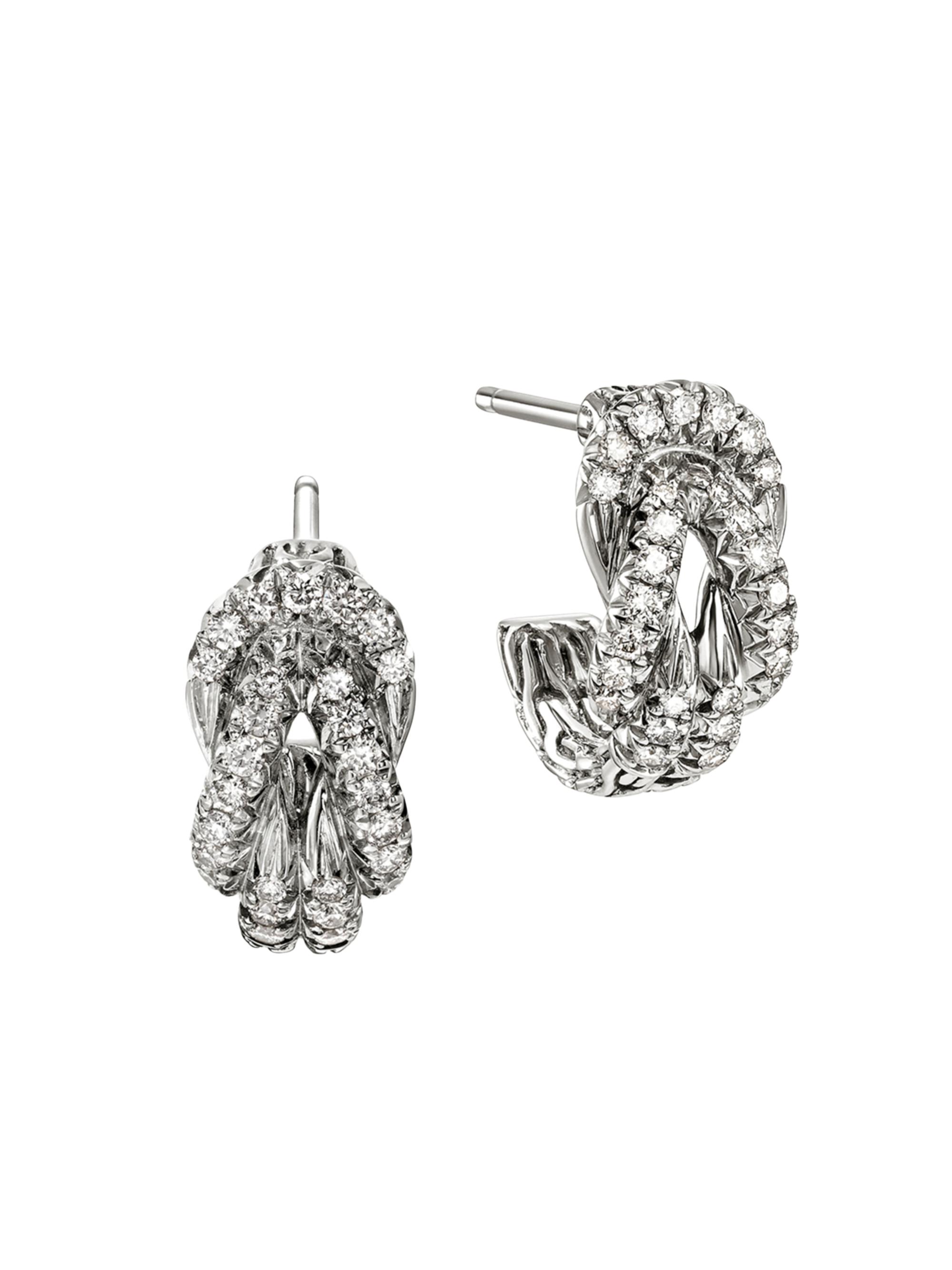 John Hardy Women's Love Knot Sterling Silver & 0.38 TCW Diamond Huggie Hoop Earrings - Silver