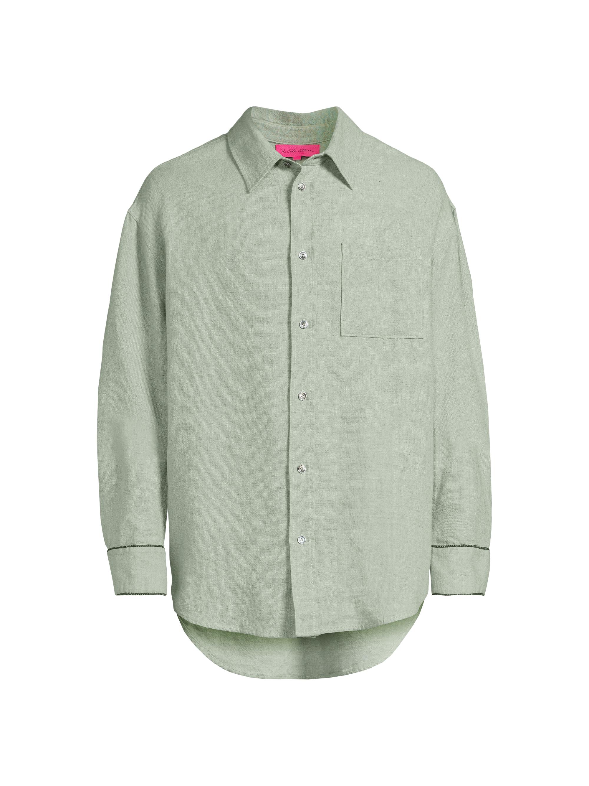 The Elder Statesman Men's Chambray Button-Front Shirt - Aqua