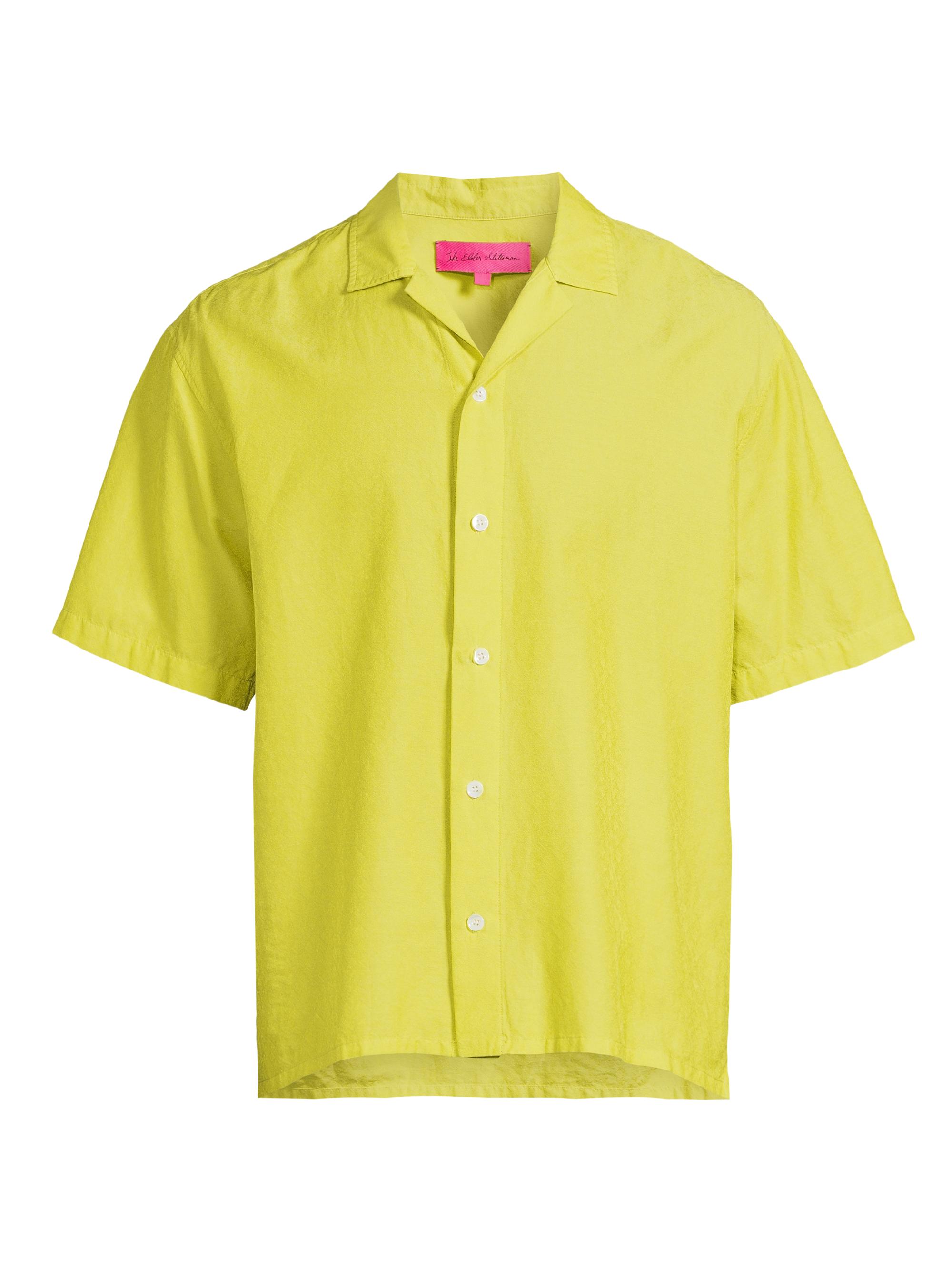 The Elder Statesman Men's Jaquard Silk Camp Shirt - Chartreuse
