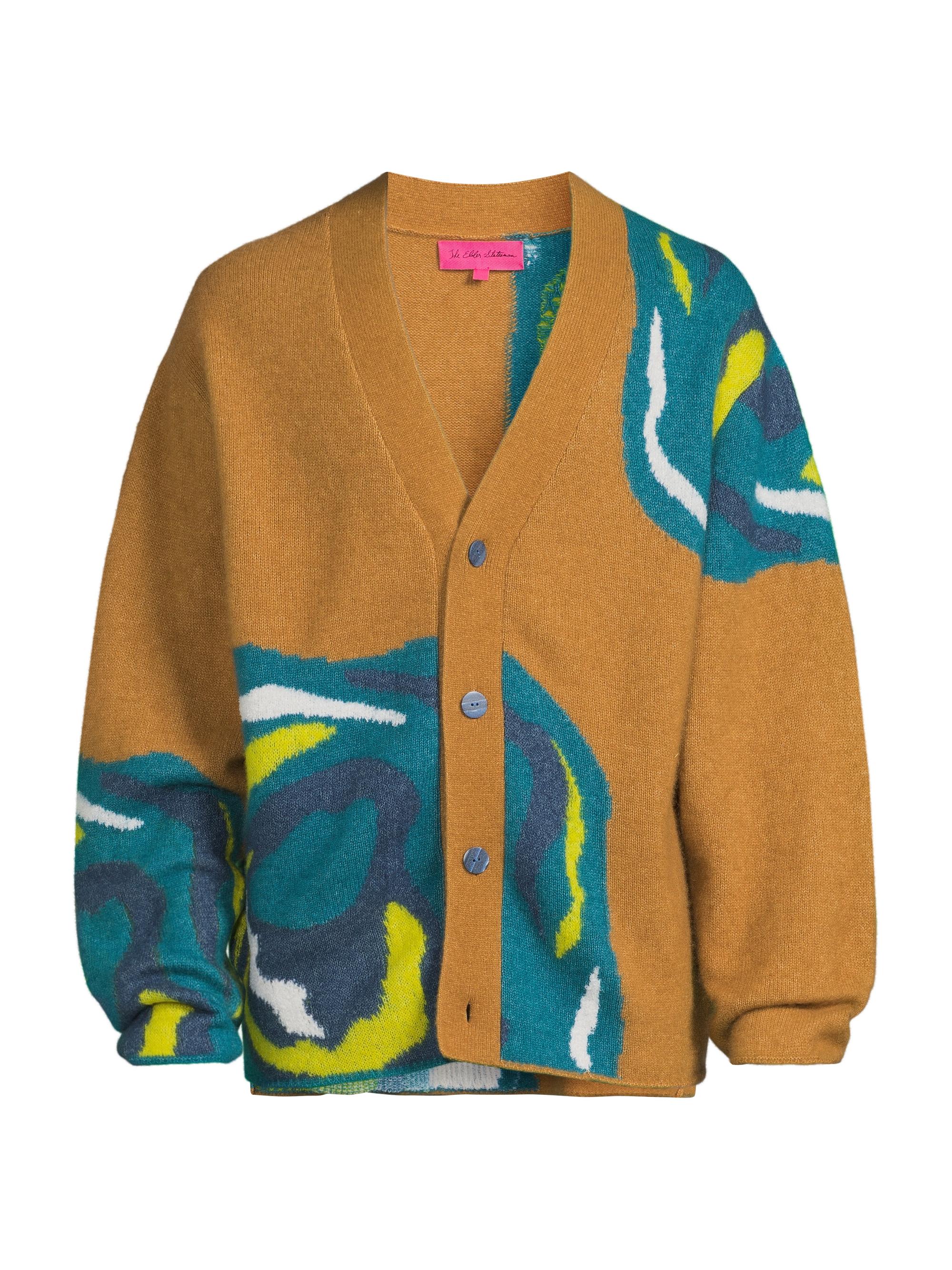 The Elder Statesman Men's Geode Nimbus Raglan Cardigan - Geode Multi
