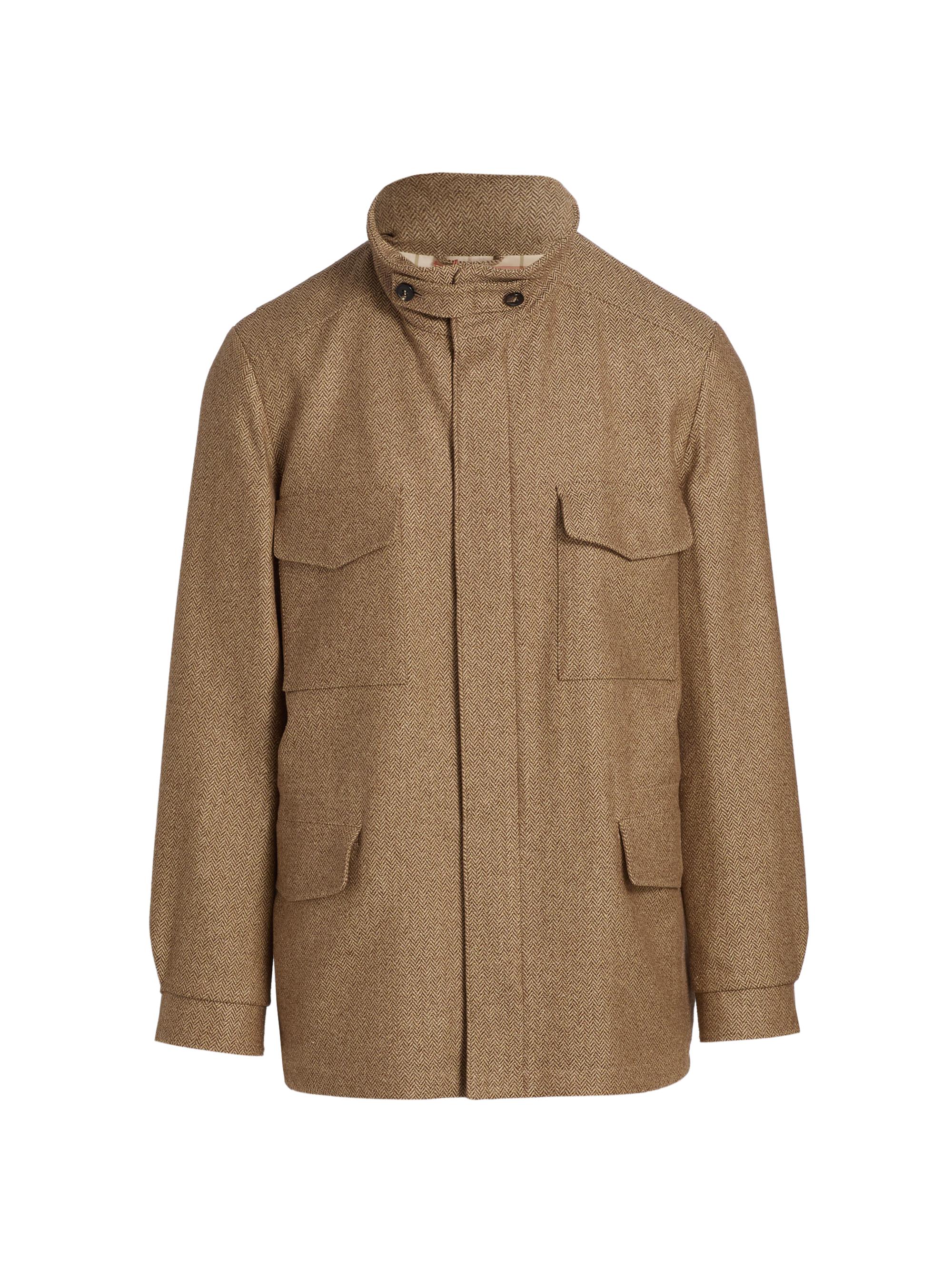 Loro Piana Men's Traveller Chevron Cashmere-Silk Rain Field Jacket - Camel Brown Chevron