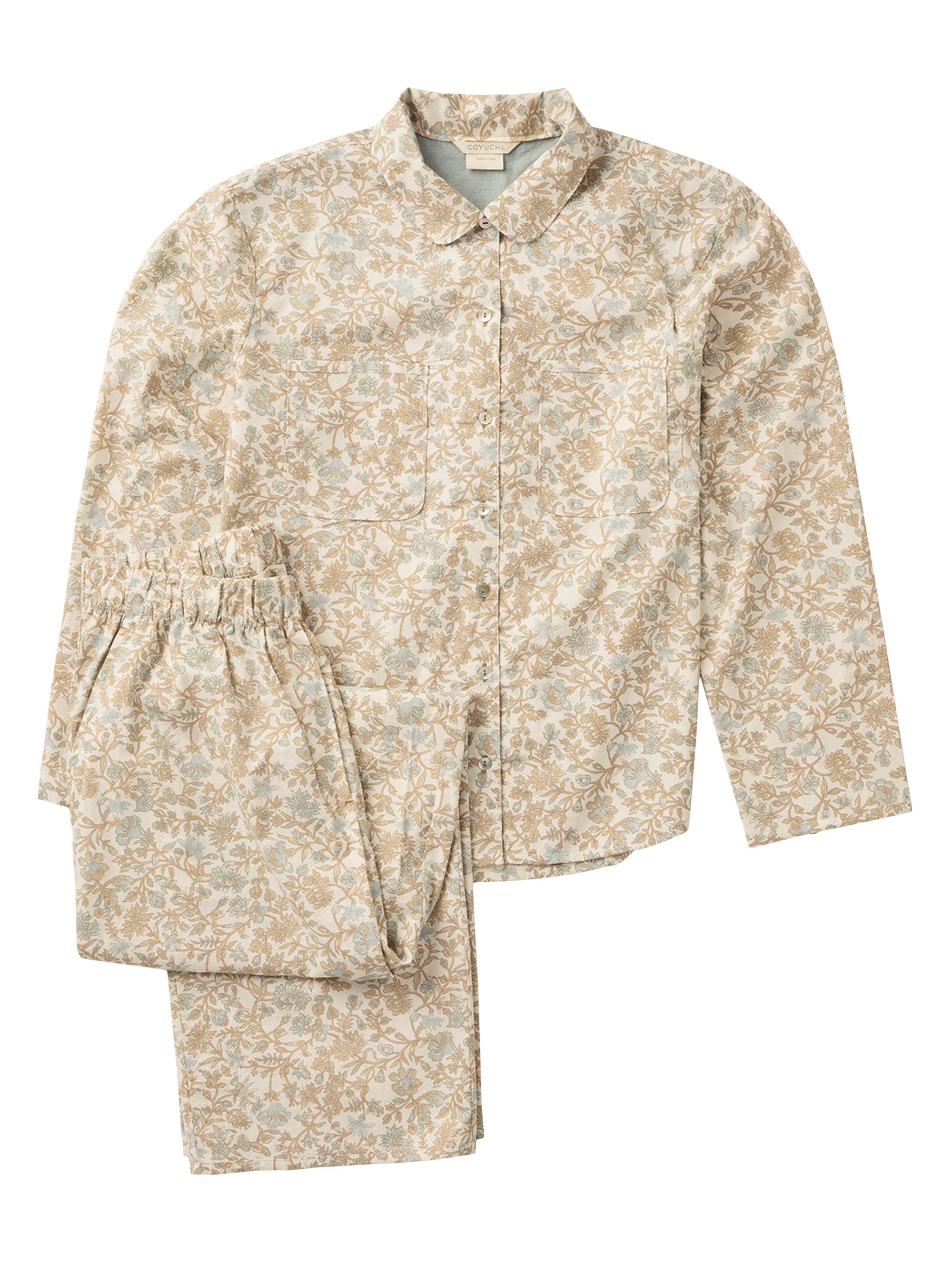Coyuchi Women's Isla Organic Cotton Long Sleeve Pajama Set - Fawn Garden