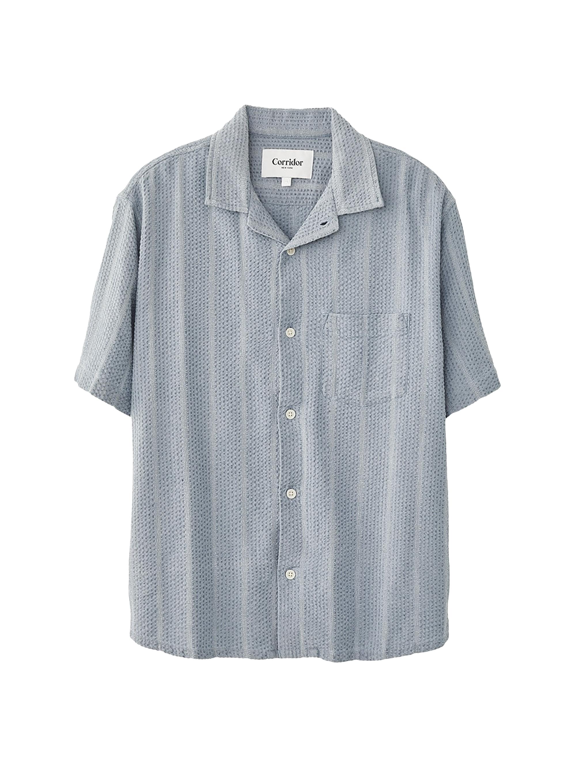 Corridor Men's Striped Seersucker Camp Shirt - Indigo