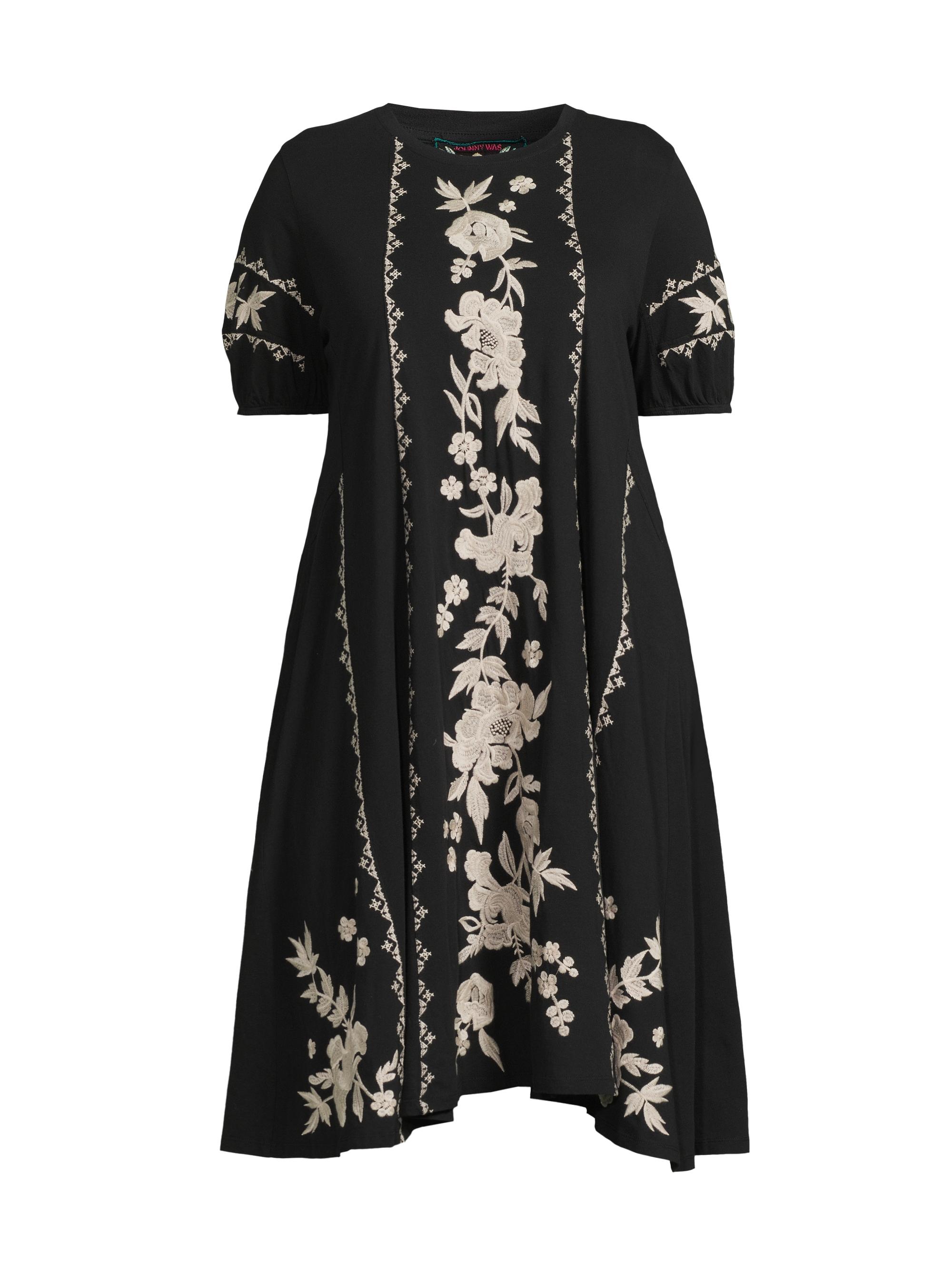 Johnny Was Women's Plus Floral-Embroidered Cotton Mididress - Black