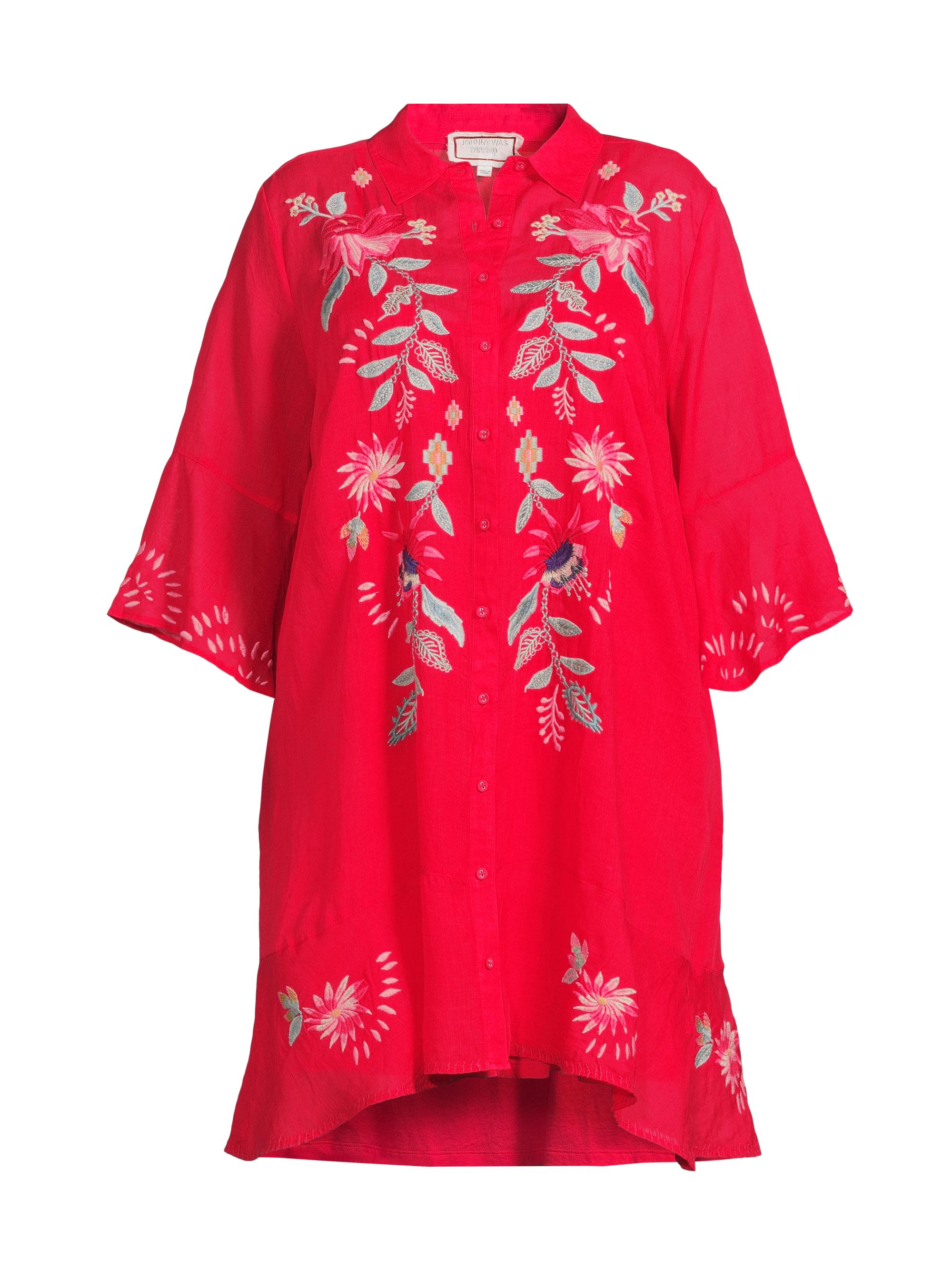 Johnny Was Women's Plus Tiered Floral-Embroidered Flounce Shirtdress - Ski Patrol