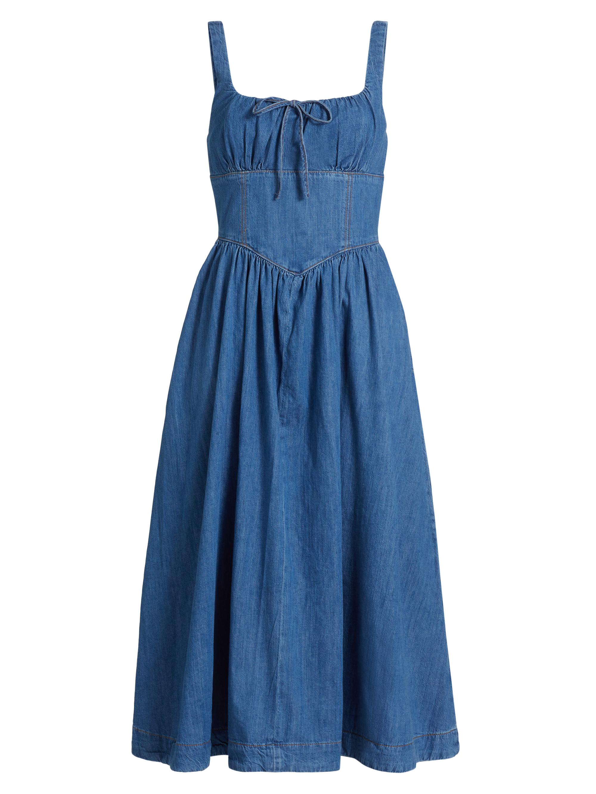 Reformation Balia Denim Fit Flare Midi-Dress Saks Fifth Avenue