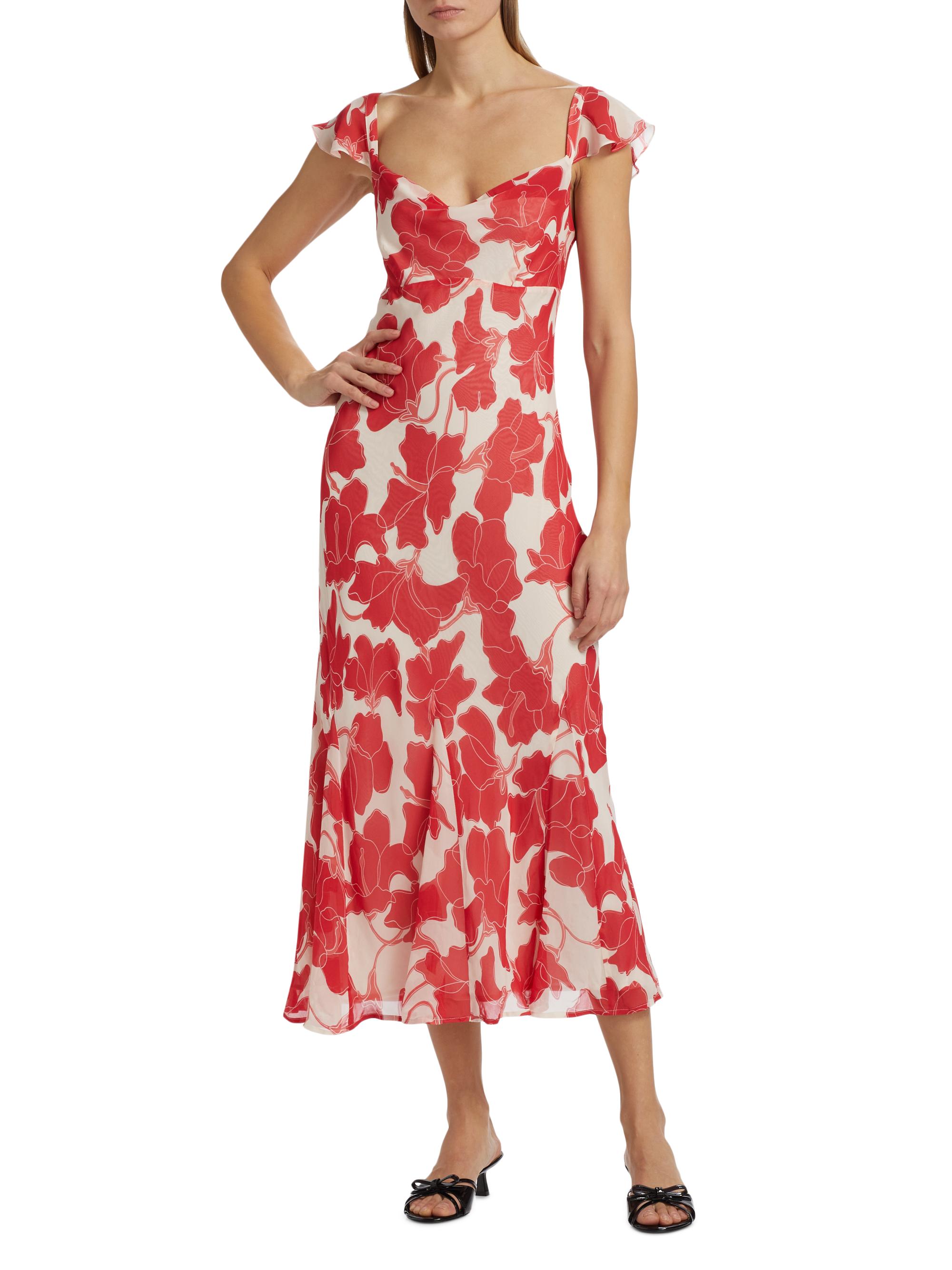 sachin and babi light blue dress Floral Printed Flutter Sleeve Chiffon Midi Dress - Peach main image 1