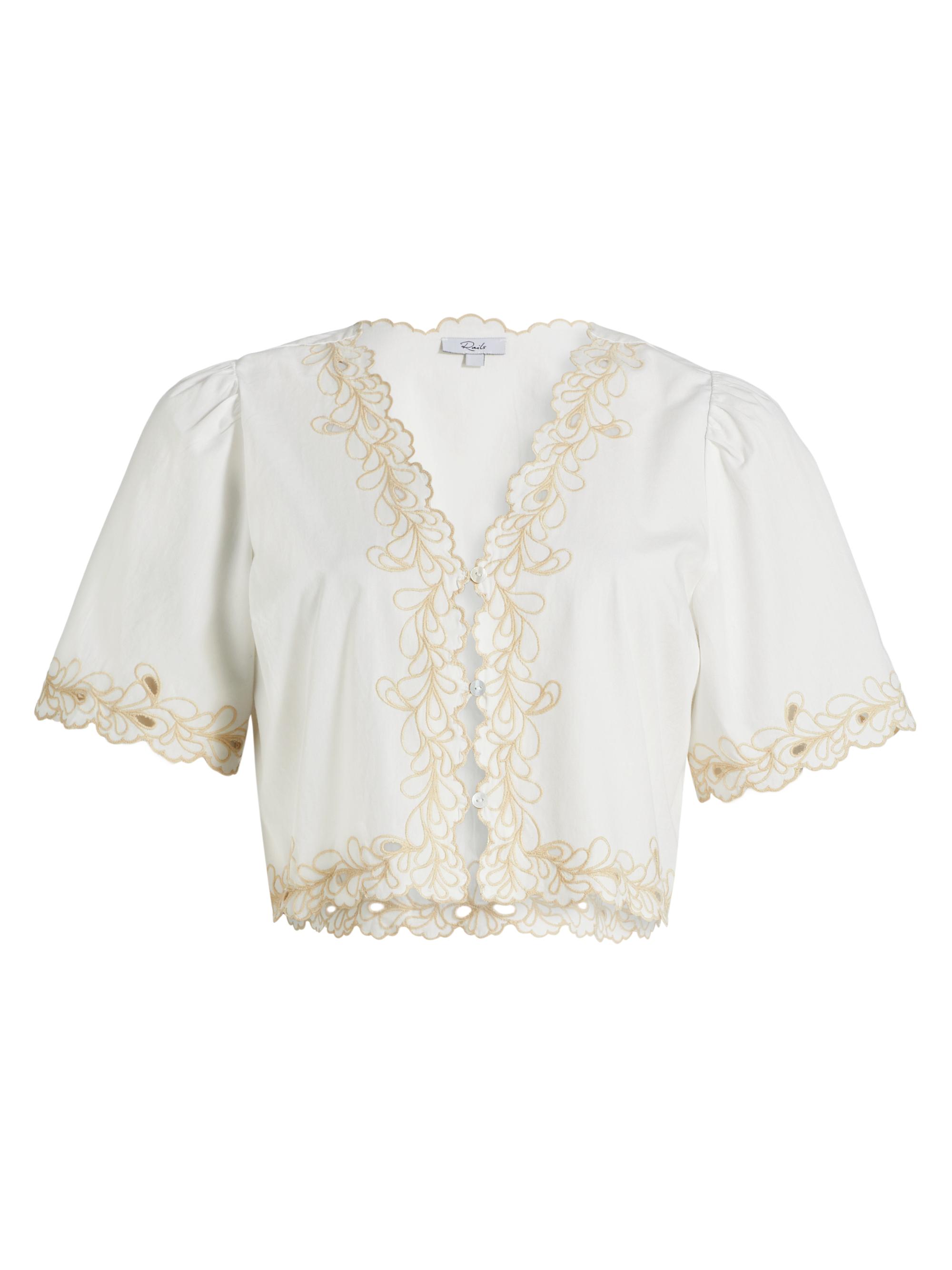 Rails Women's Cataluna Embroidered Cotton Poplin Top - White