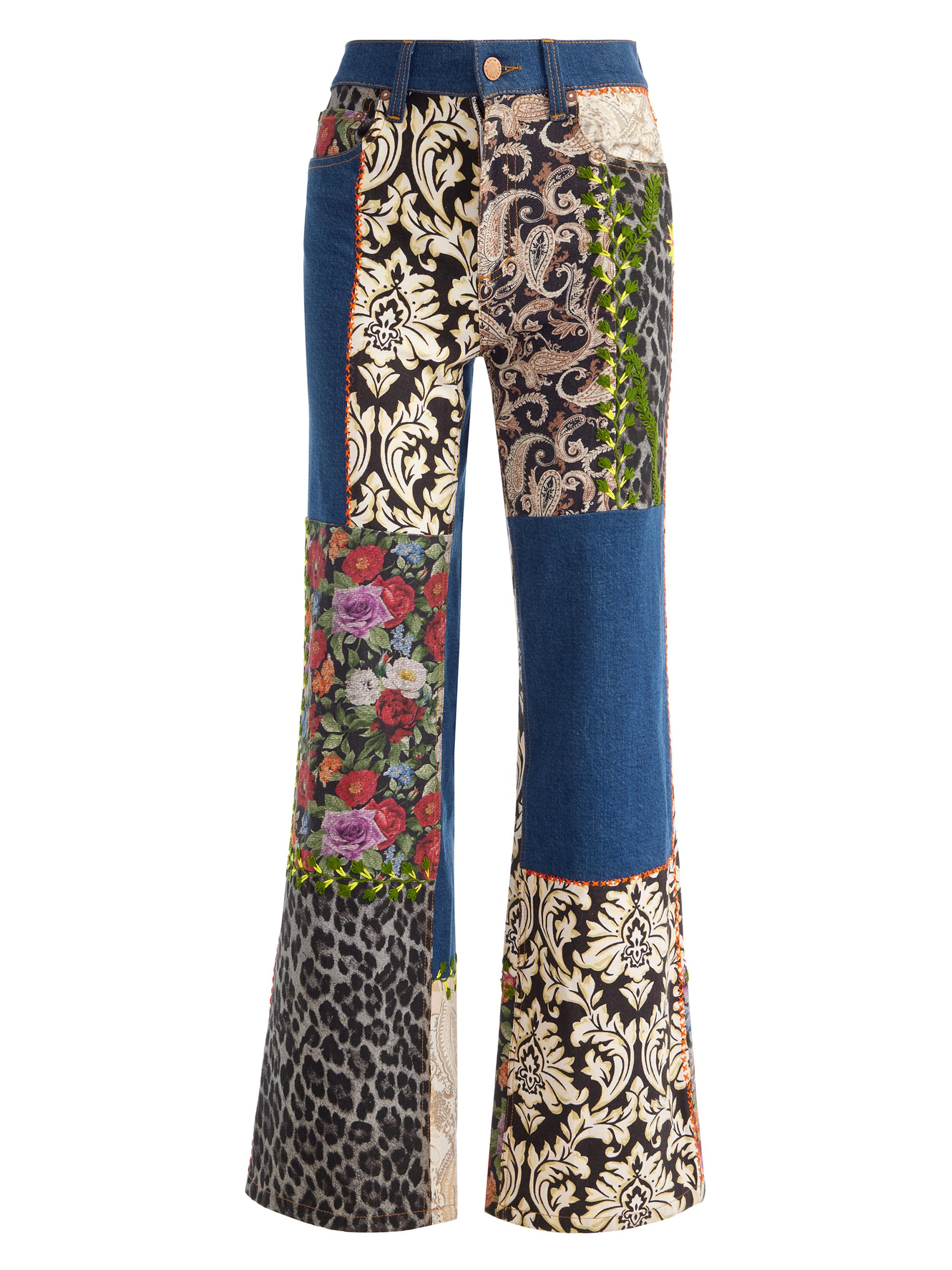 Alice + Olivia Women's Weezy Mixed-Media Straight-Leg Jeans - Lola Blue Multi
