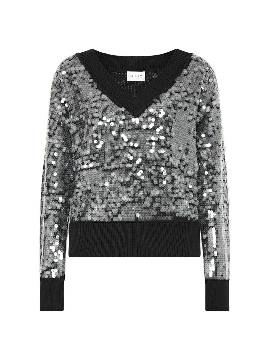 Milly Women's Ilaria Sequined V-neck Sweater In Black