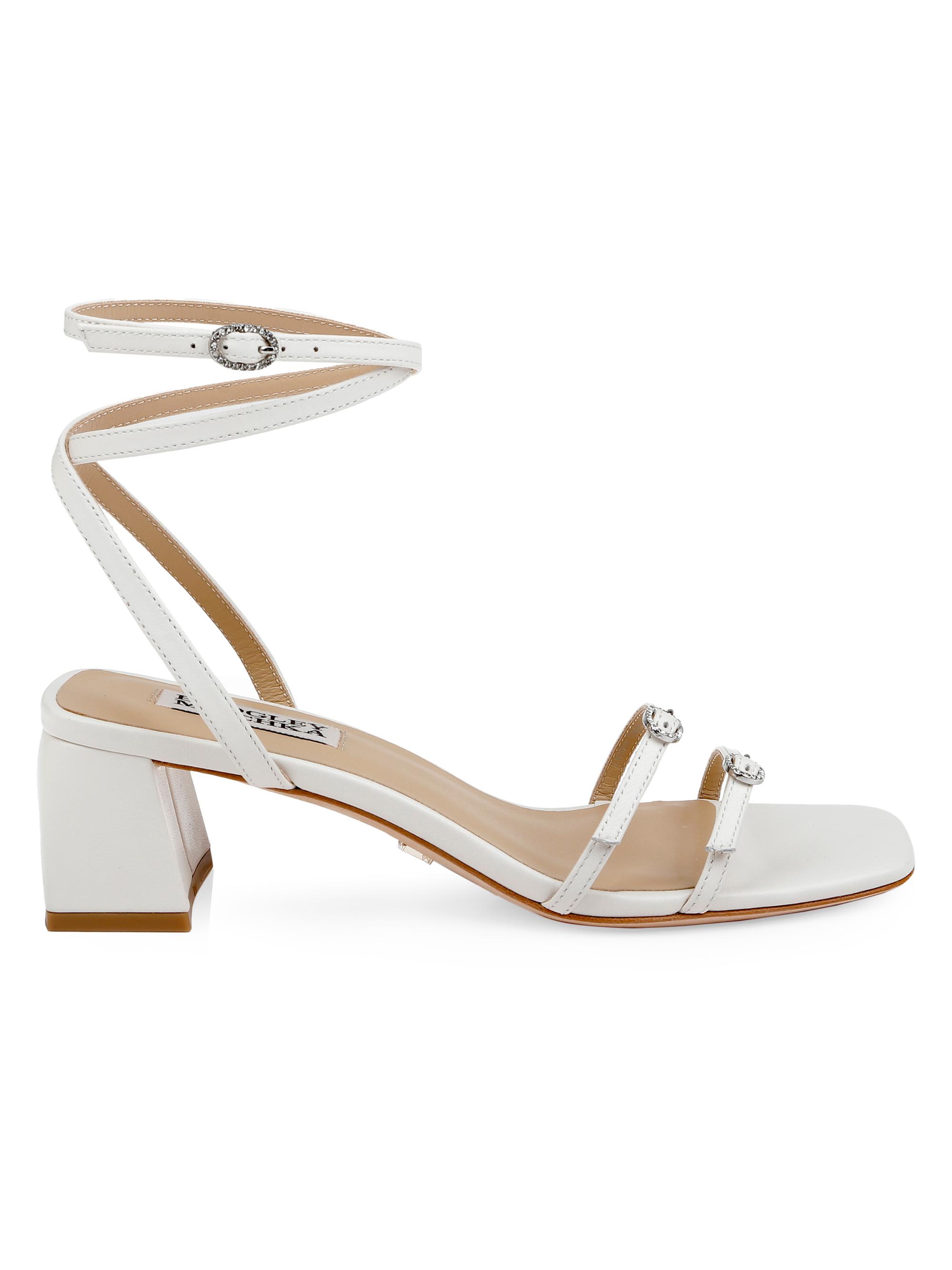 Badgley Mischka Women's Dania 50MM Leather Ankle-Wrap Sandals - White